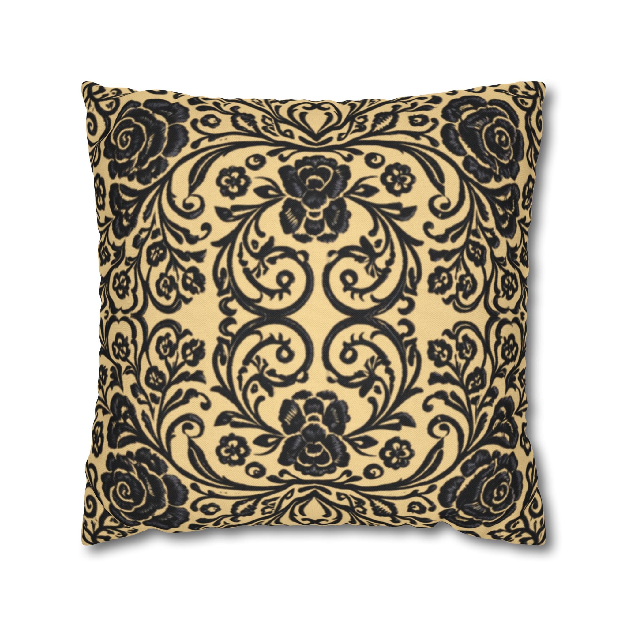 Victorian Damask Throw Pillow Cover | Beige & Charcoal Medallion | BLUESKYDEZIGN