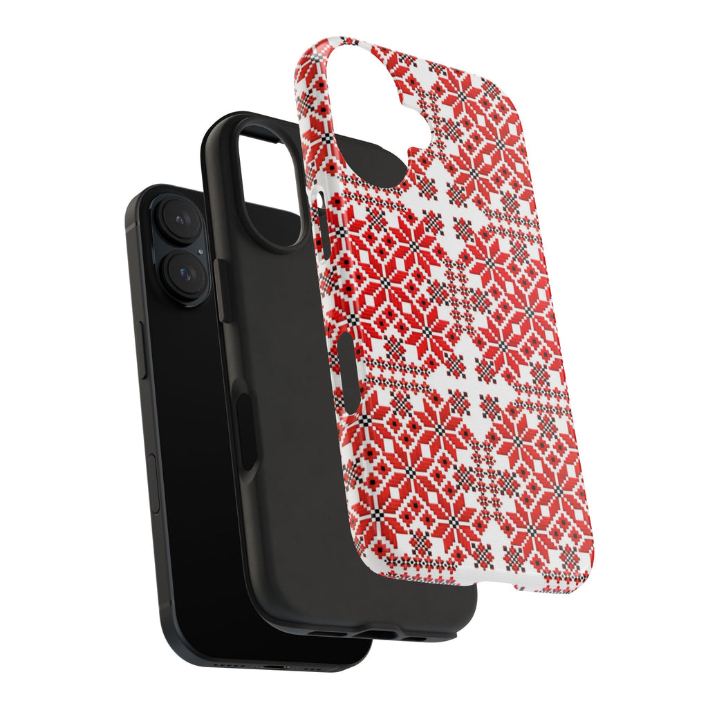 BLUESKYDEZIGN | Mariia Red Phone Case | Ukrainian Folk Embroidery Red & Black Geometric iPhone Cover | Heritage Gift