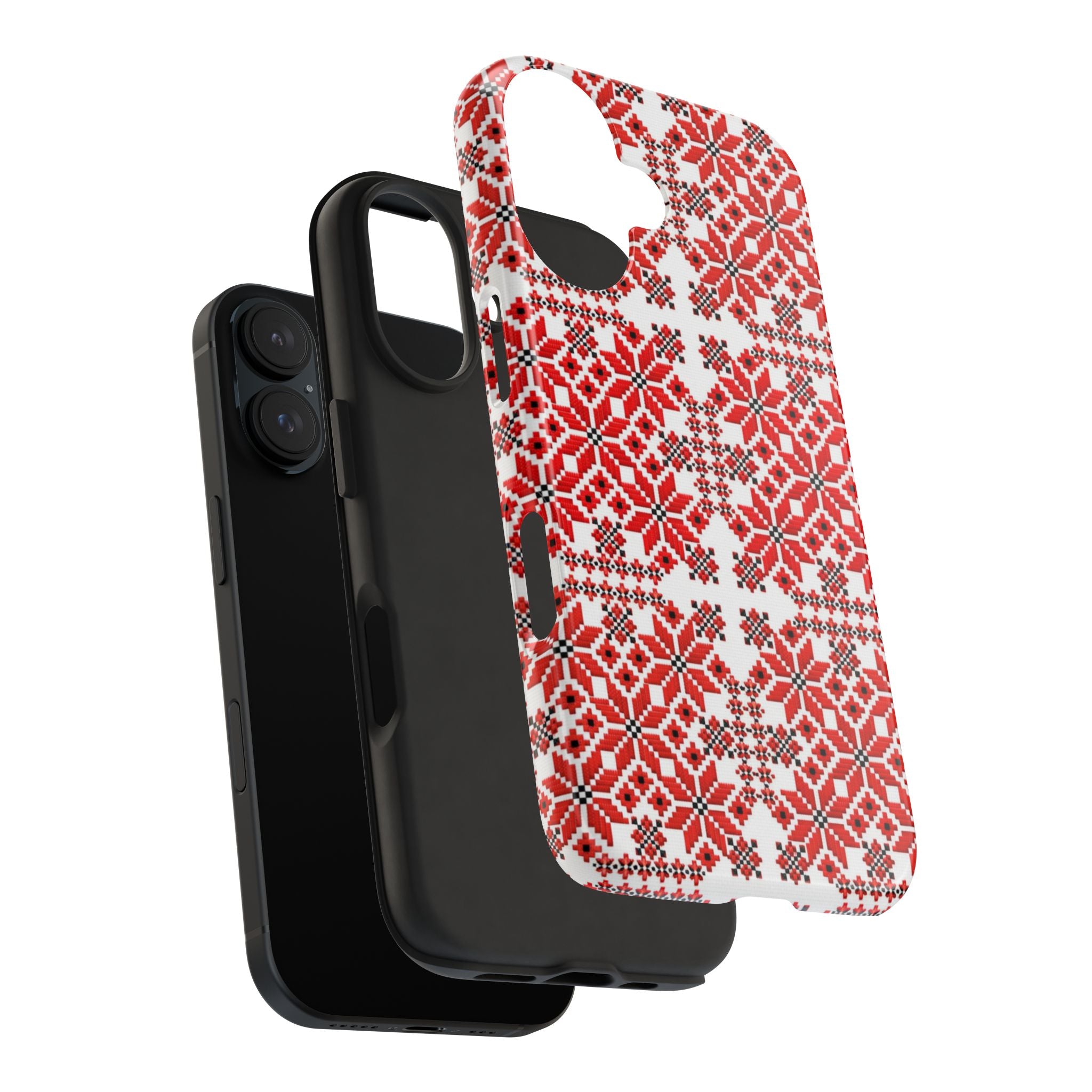 BLUESKYDEZIGN | Mariia Red Phone Case | Ukrainian Folk Embroidery Red & Black Geometric iPhone Cover | Heritage Gift