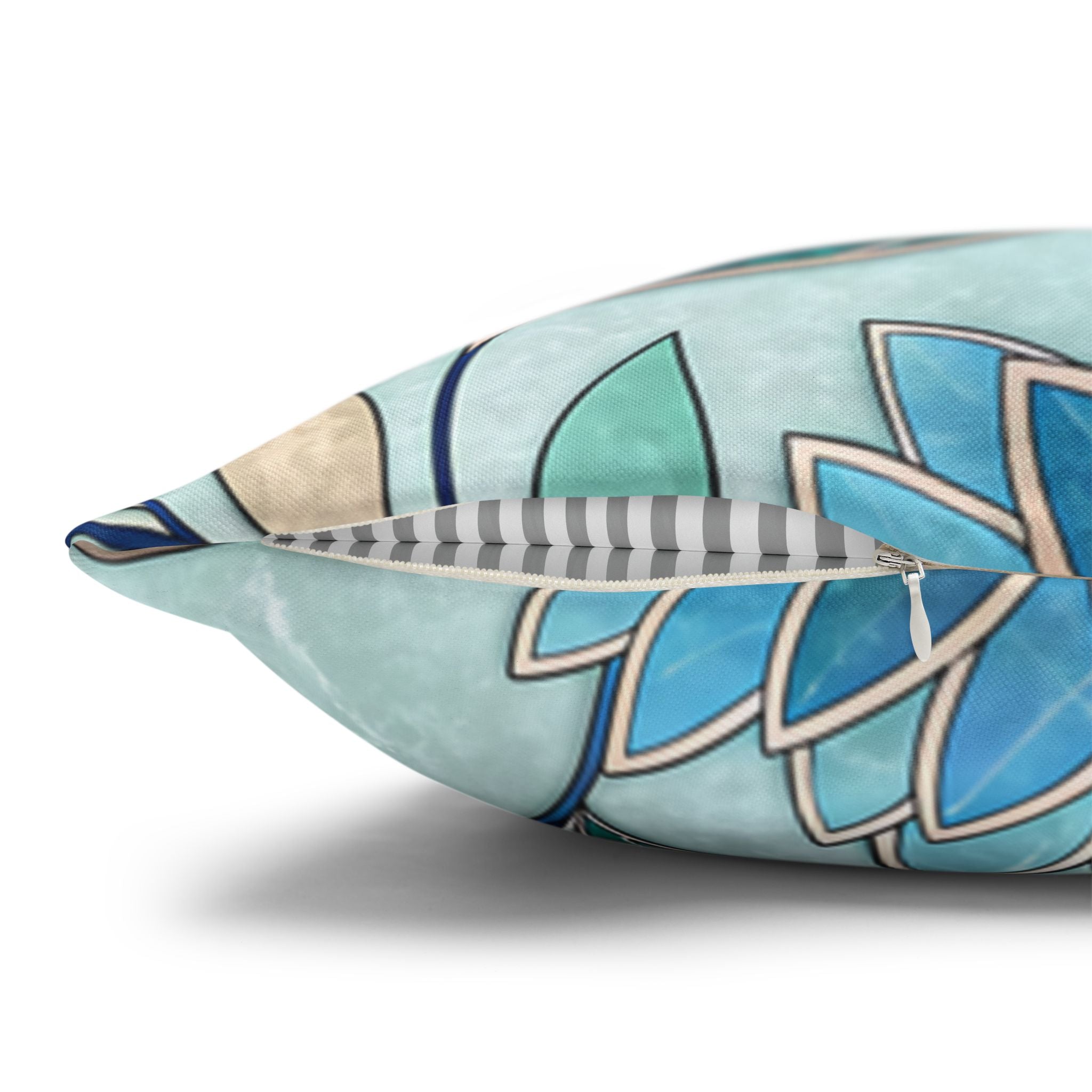 BLUESKYDEZIGN Teal Blue Mosaic Stained Glass Pillow Cover - Artistic Decor