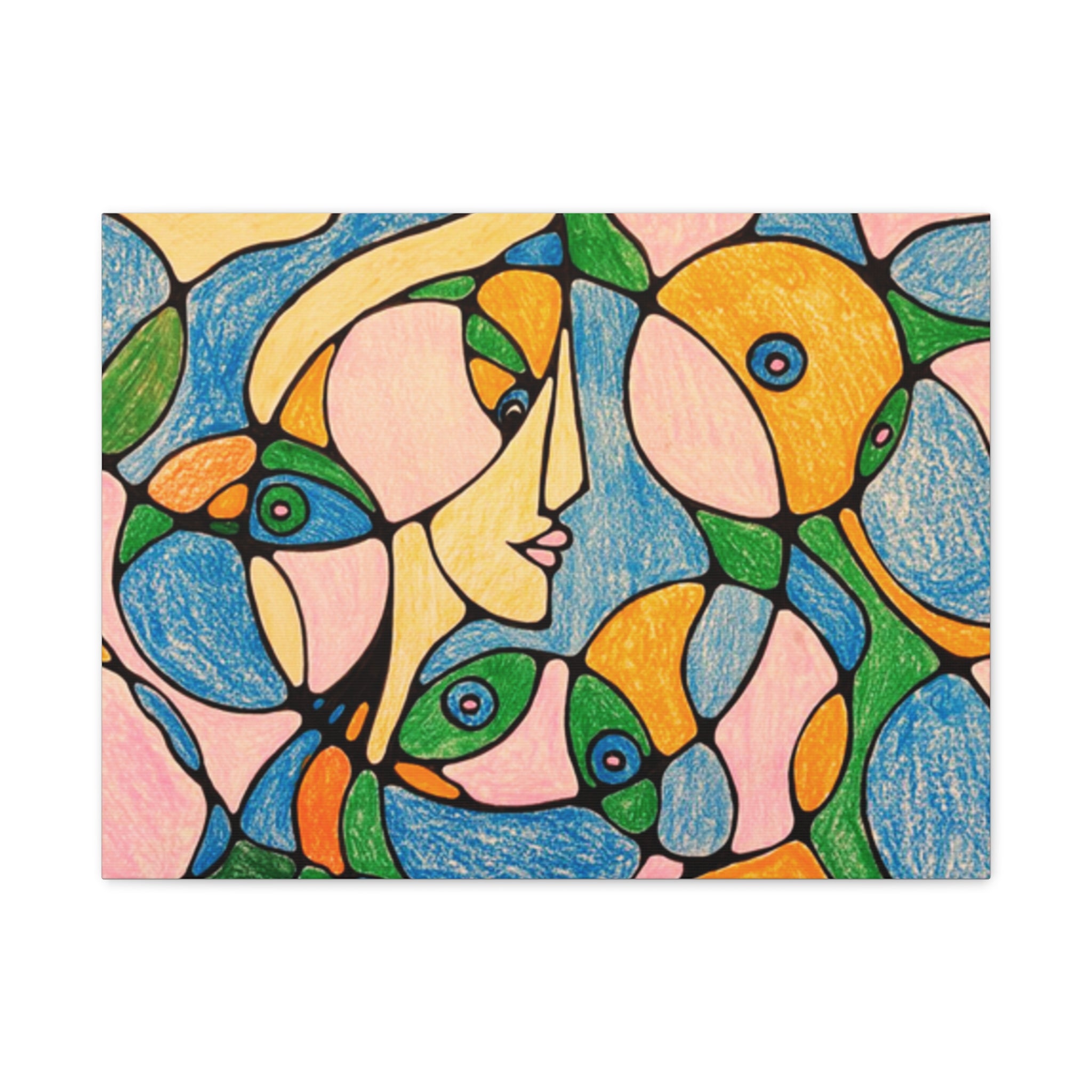 Abstract Colorful Faces Canvas Art, Vibrant Modern Wall Decor, Surreal Cubist Style Matte Print, Stretched 1.25" Ready to Hang