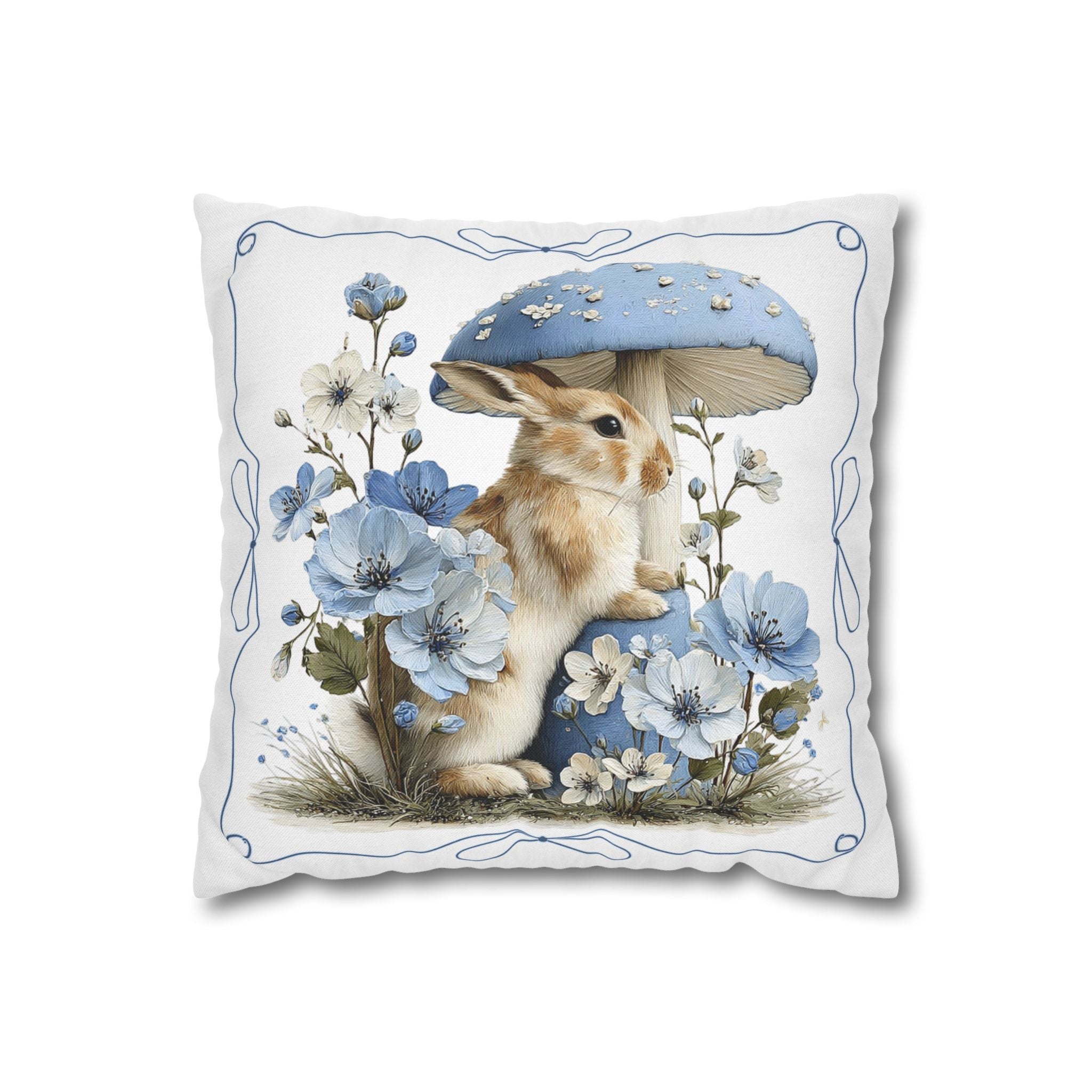 Blue Floral Bunny Collage Pillowcase | Square Decorative Pillowcase