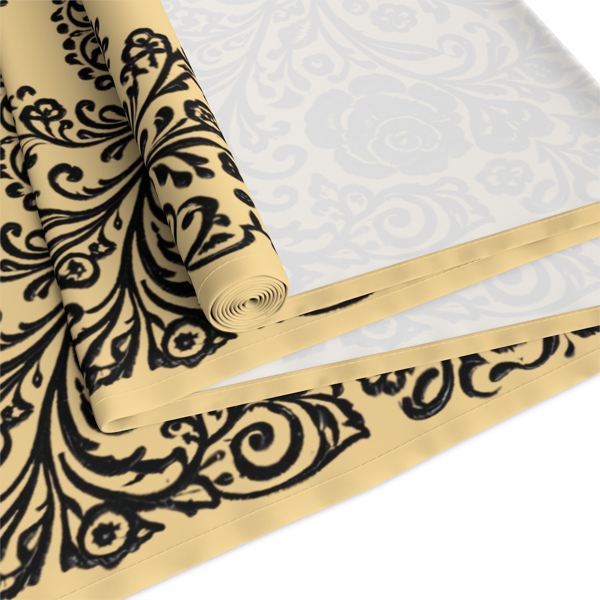 Vintage Baroque Floral Table Runner | Damask Cream & Black | BLUESKYDEZIGN