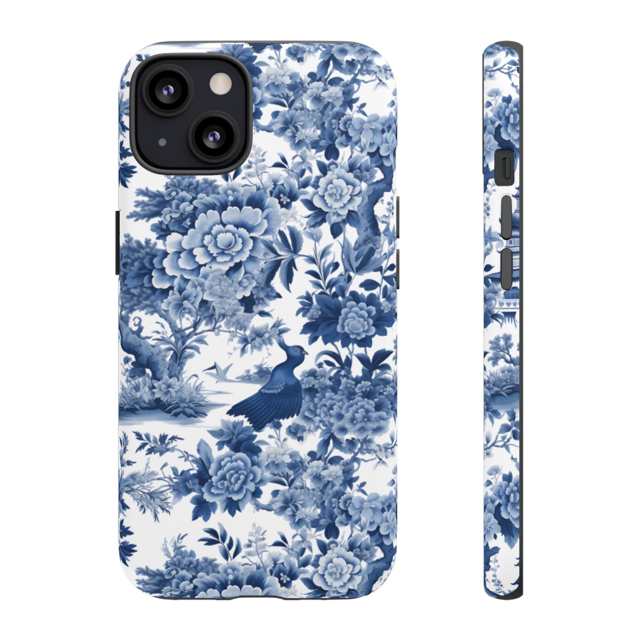 Blue Toile Floral Phone Case, Chinoiserie Style, Tough Case
