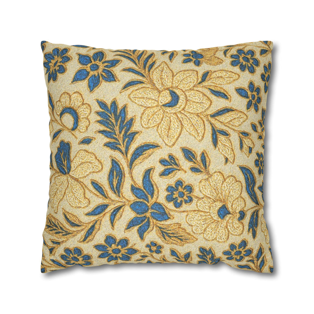 Floral Vintage Pillow Cover | Gold & Teal Botanical Print | Shabby Chic Cushion Cover 4 Sizes