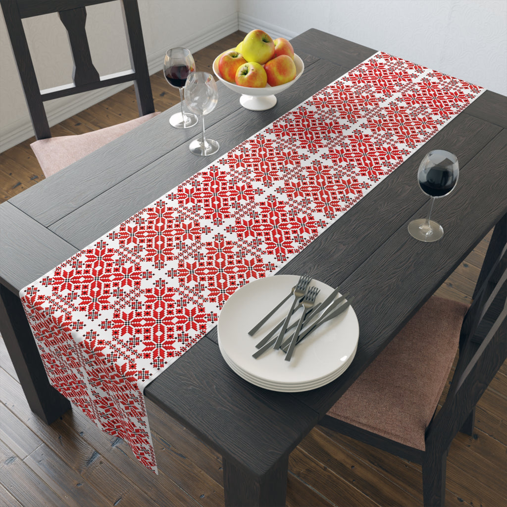 Mariia Red Table Runner | Ukrainian Folk Embroidery | Red & Black Geometric Dining Linen