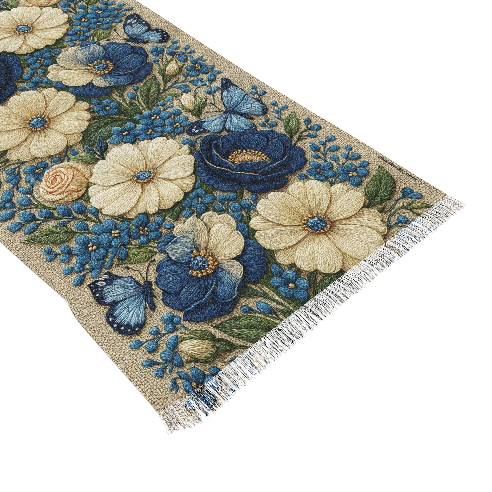 Wild Beauty Floral Scarf – Blue & Cream Botanical Shawl Wrap