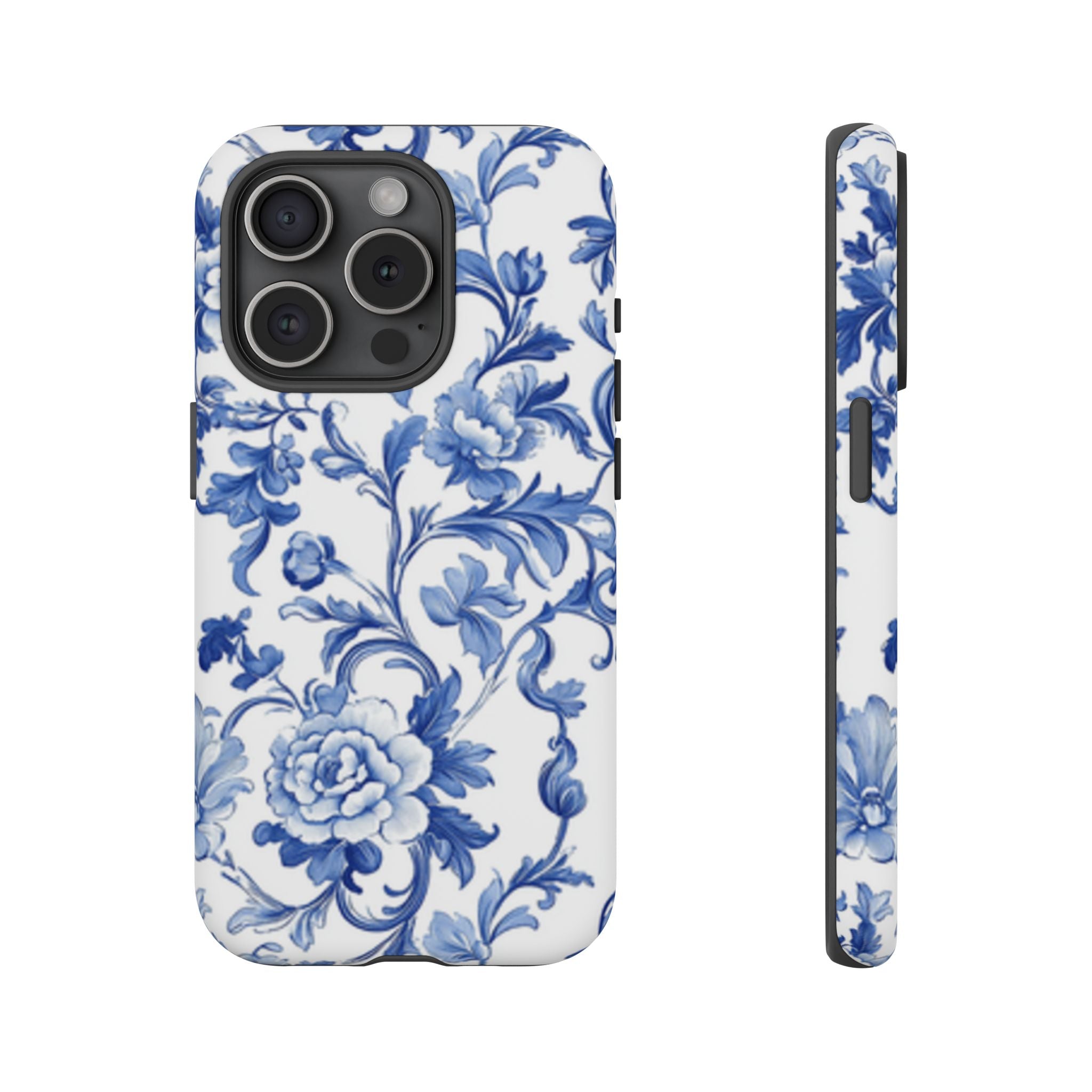 Blue Vintage Toile-inspired romantic Floral Phone Case, Tough Case, spring gift