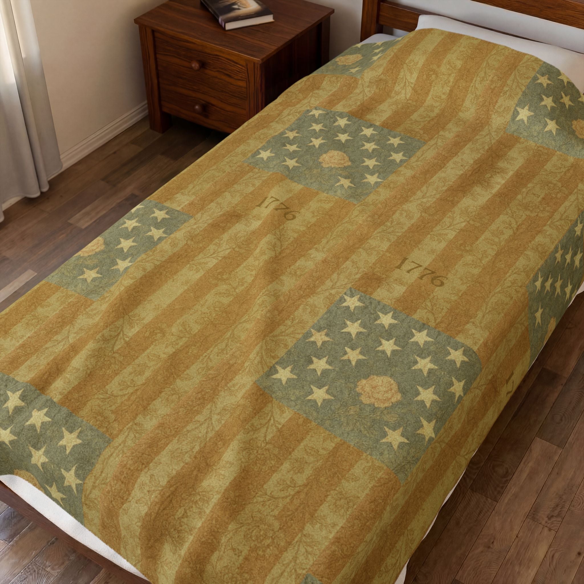 HERITAGE 1776 | 4th of July Decor Plush Blanket, USA 250th Anniversary Vintage American Flag Throw, Patriotic Farmhouse Velveteen Blanket | BLUESKYDEZIGN