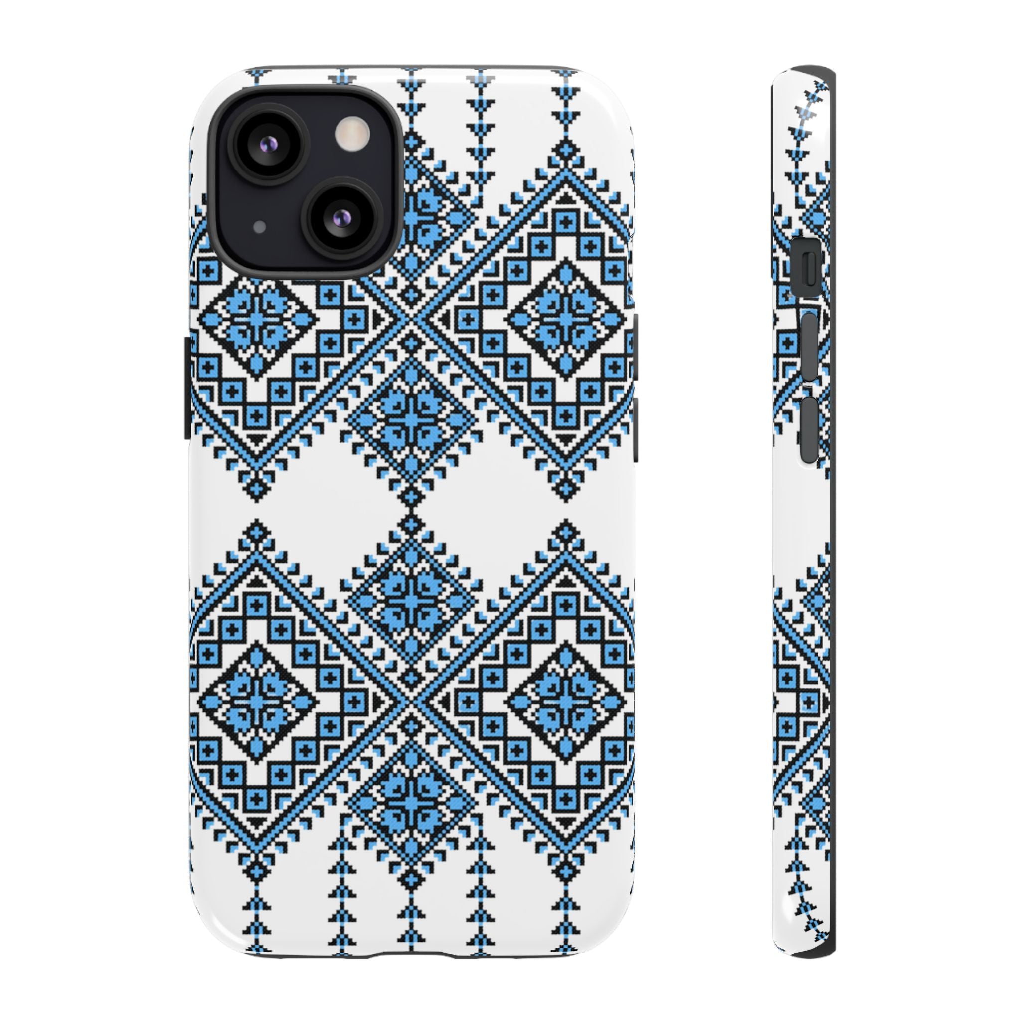 Blue Ukrainian traditional  Geometric Folk Pattern phone case, Tough Cases