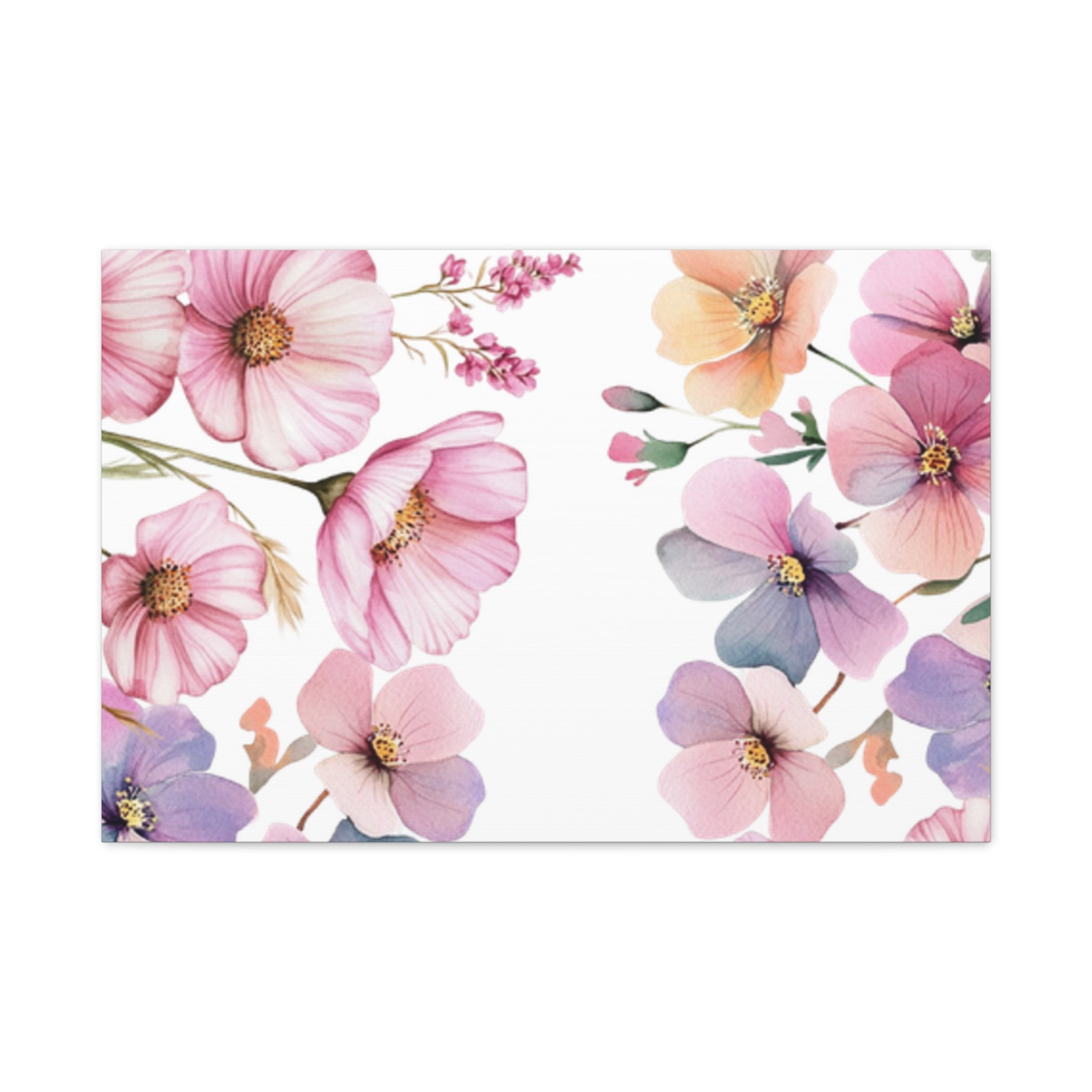 Pastel Floral Matte Canvas Wall Art, Soft Botanical Print, Modern Home Decor, Watercolor Flower Artwork, Stretched 1.25" Canvas