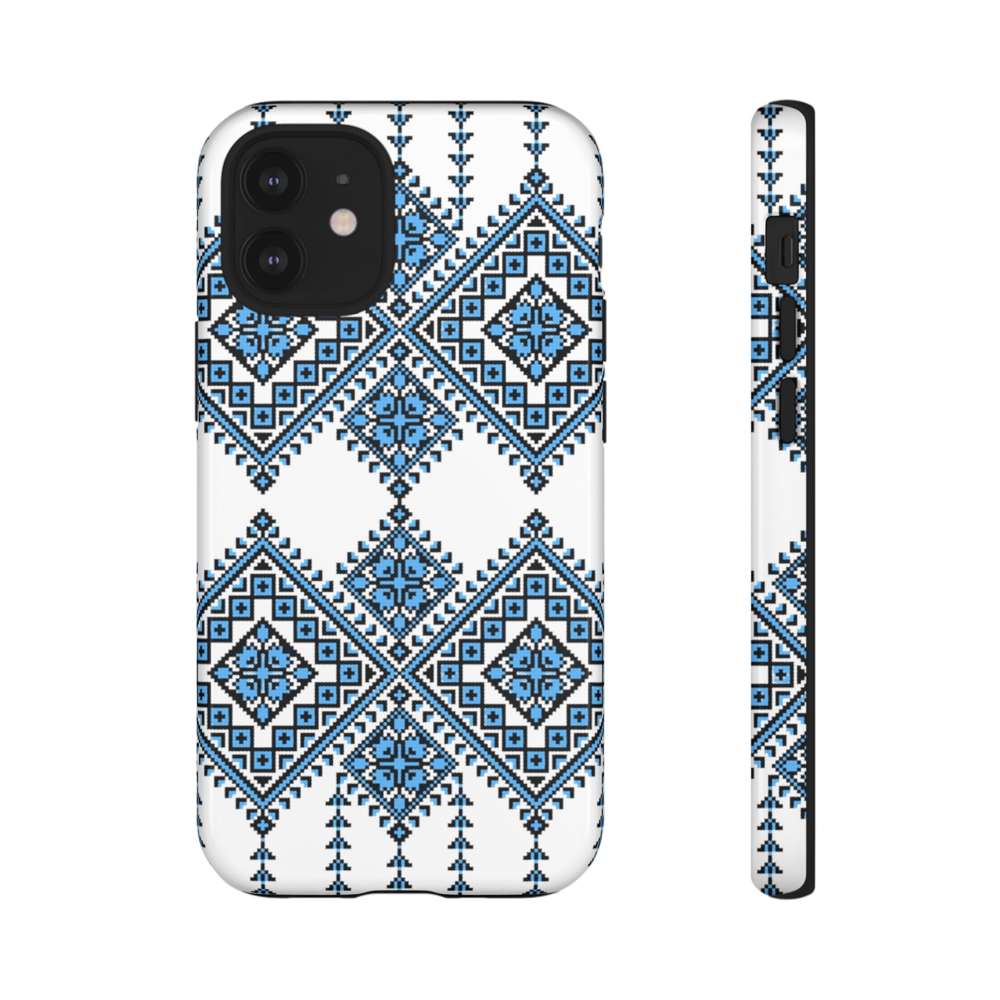 Blue Ukrainian traditional  Geometric Folk Pattern phone case, Tough Cases