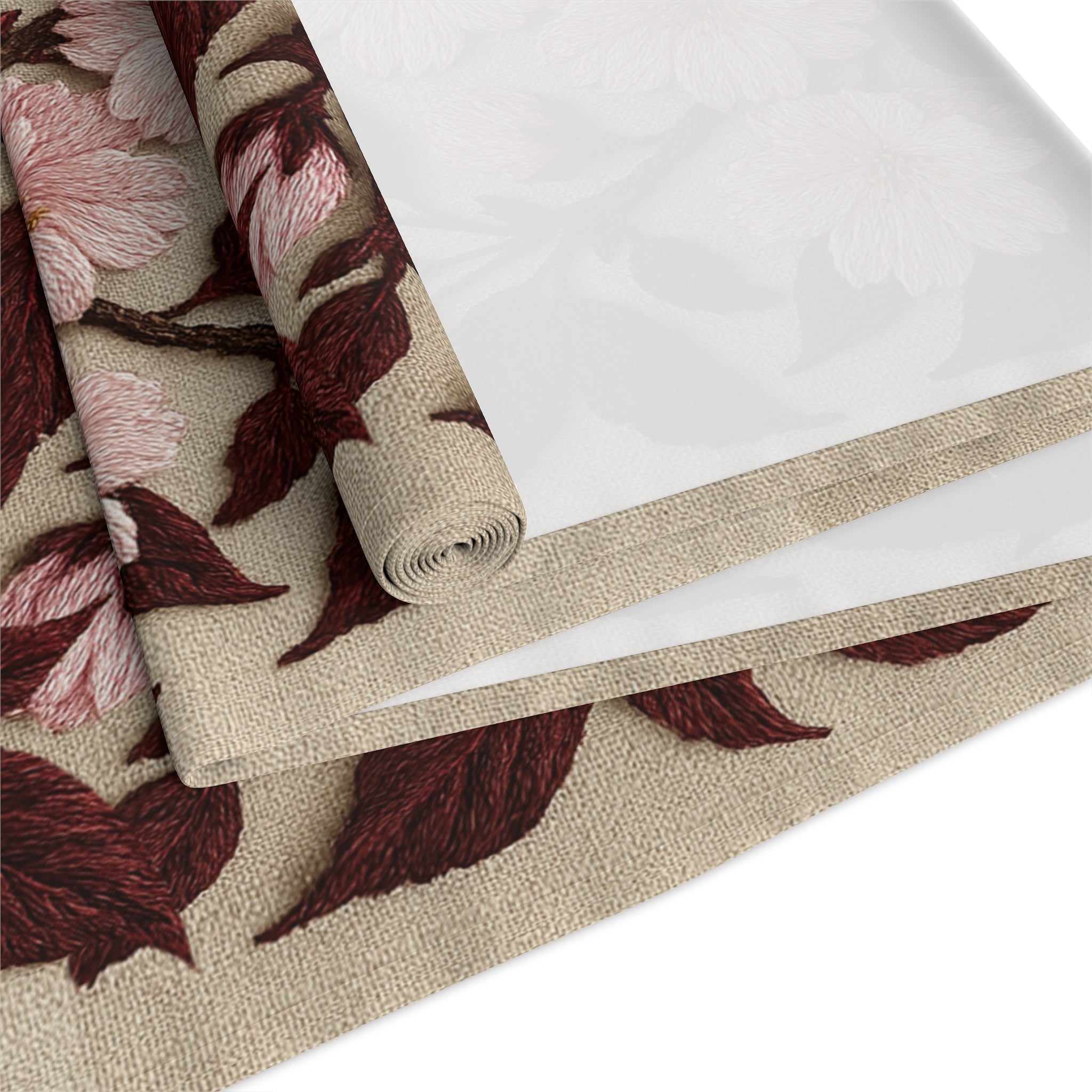 Sakura Noir Table Runner — Pink Cherry Blossom Floral Vine | Cotton & Polyester