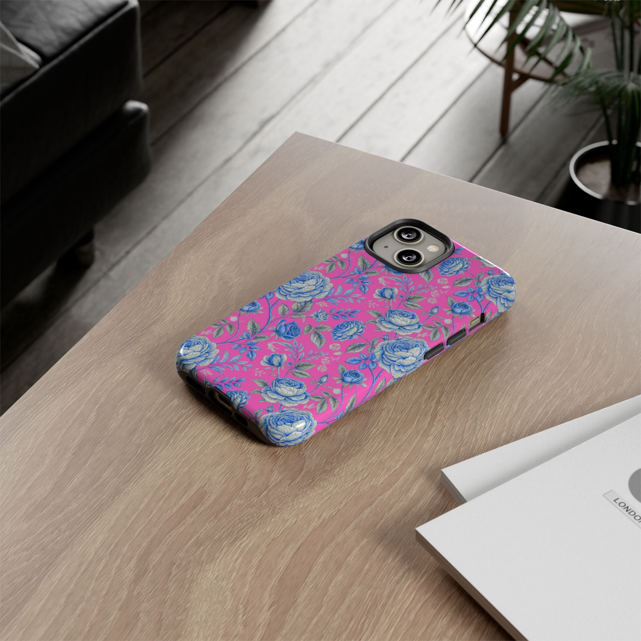Pink & Blue Rose Floral Tough Phone Case | iPhone & Samsung | Glossy or Matte