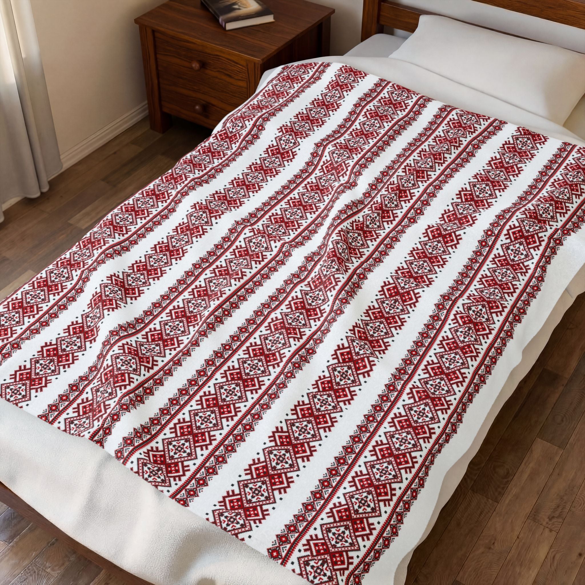 Ukrainian Red-Black Traditional Pattern velveteen Plush Blanket, Family Plush Throw, Home bedroom Decor, gift for parents, housewarming