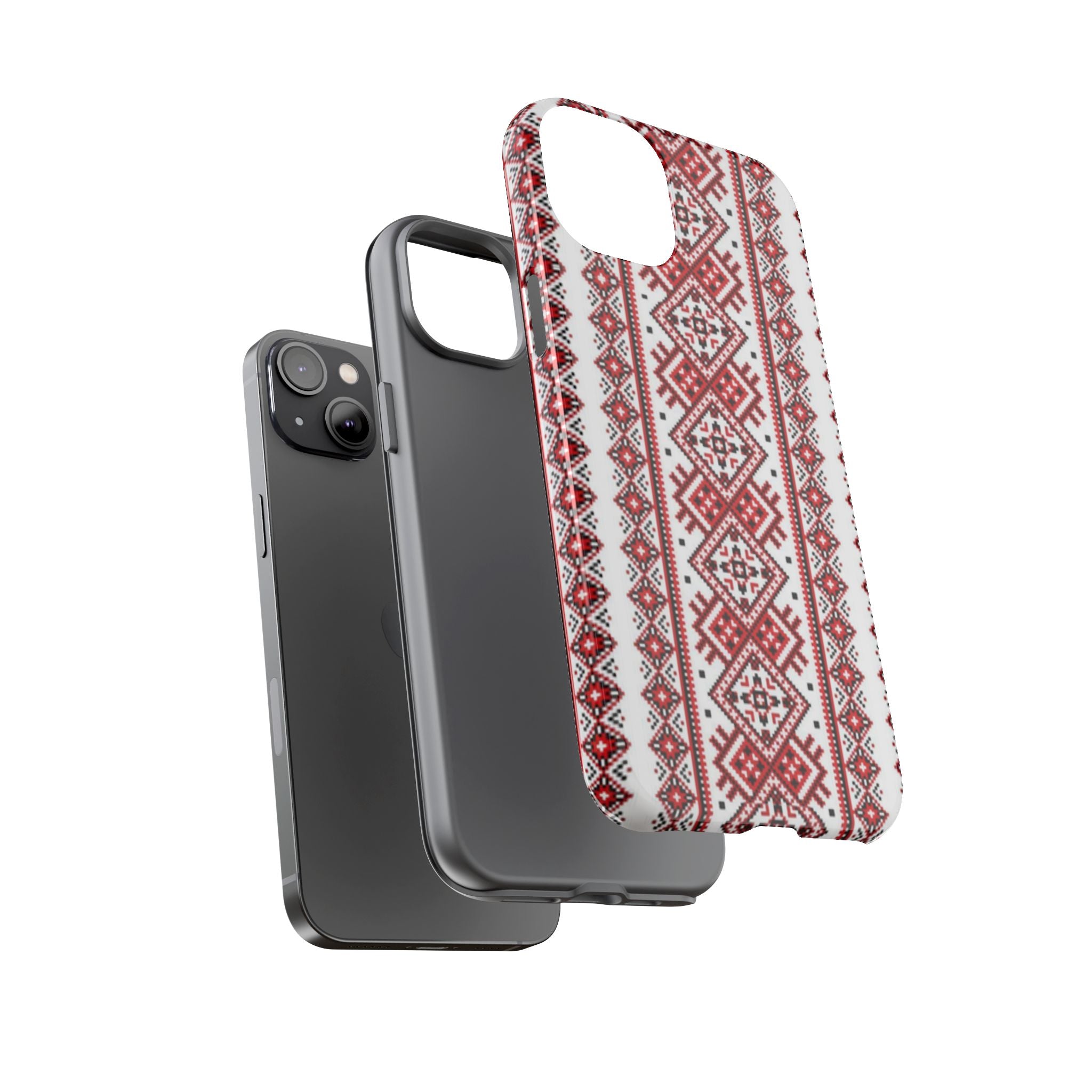 Ukrainian Embroidery iPhone Case  Red Black Traditional Pattern Protective Phone Cover, Gift idea
