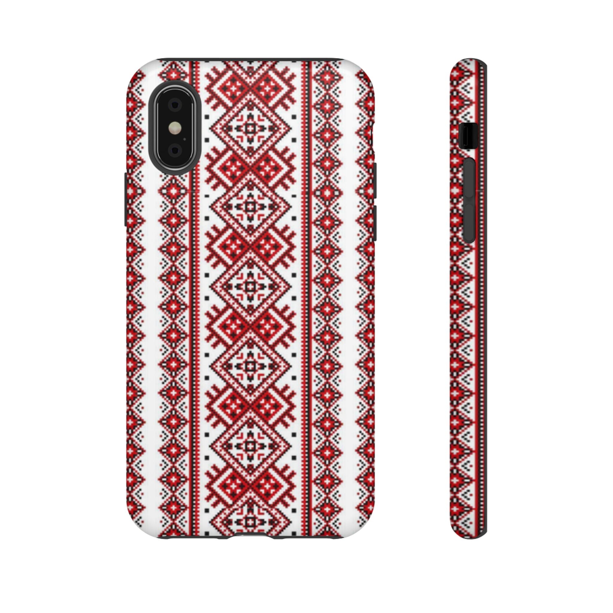 Ukrainian Embroidery iPhone Case  Red Black Traditional Pattern Protective Phone Cover, Gift idea