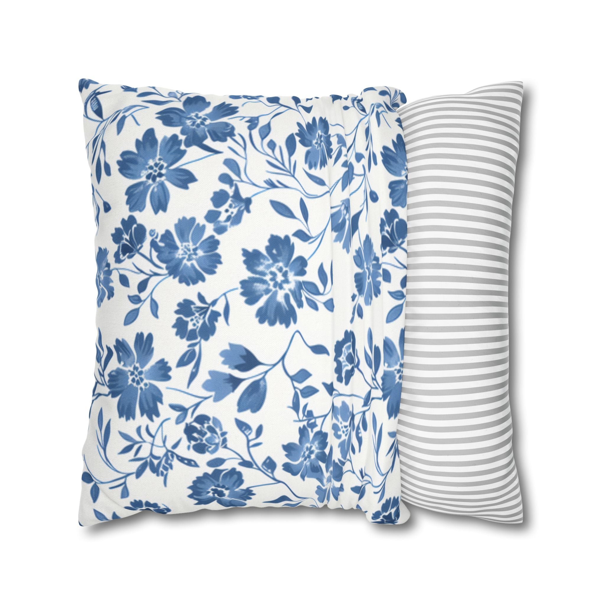 Blue Floral Pillowcase , Spun Polyester Square Throw Pillow Cover, Elegant Botanical Home Decor for Living Room  Bedroom