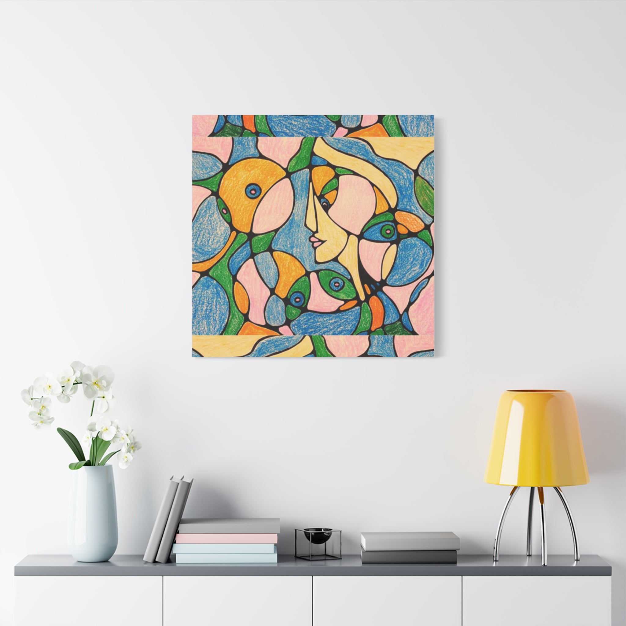Abstract Colorful Faces Canvas Art, Vibrant Modern Wall Decor, Surreal Cubist Style Matte Print, Stretched 1.25" Ready to Hang