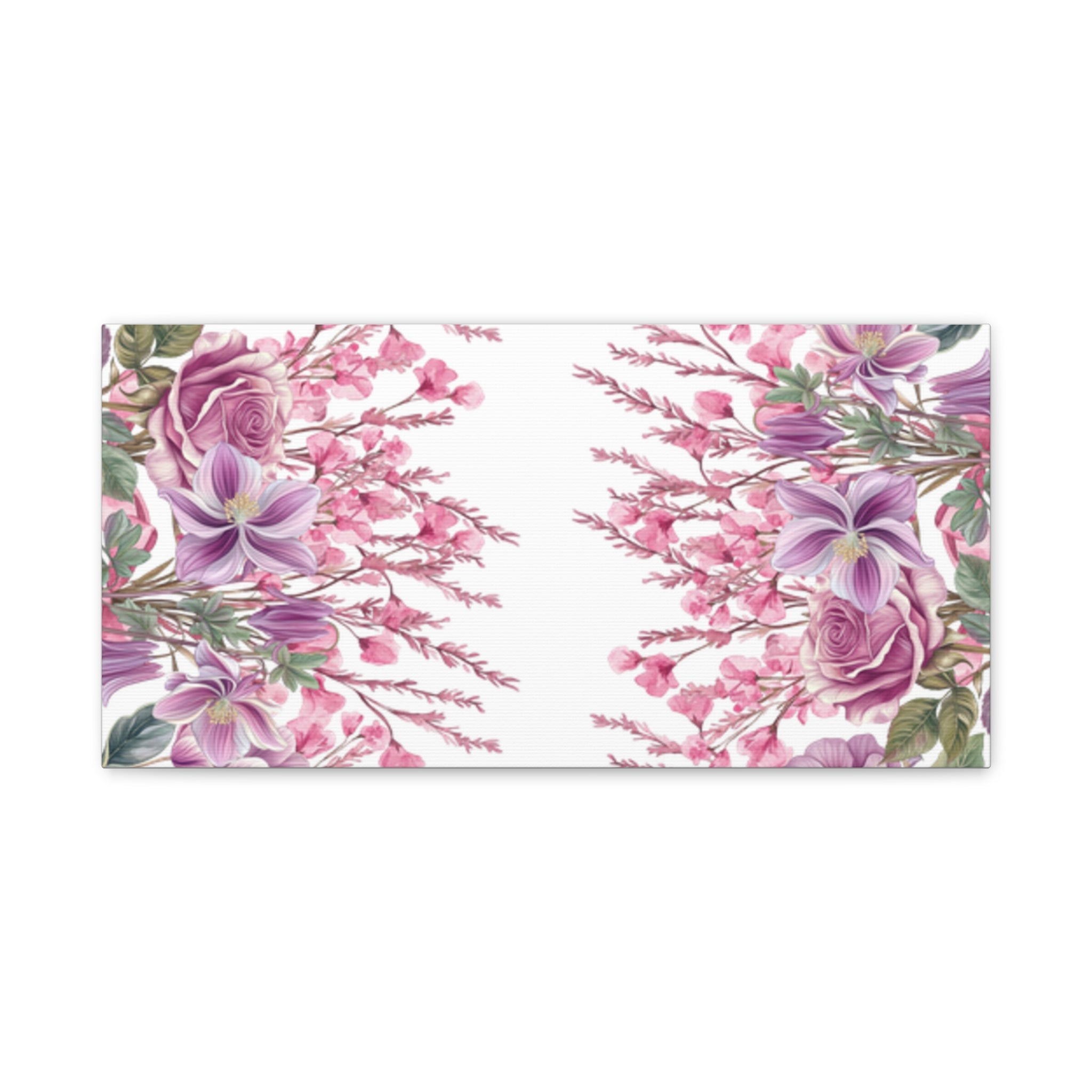 Floral Matte Canvas Wall Art, Pink Purple Botanical Print, Modern Symmetrical Flower Design, Stretched 1.25" Canvas Home Decor