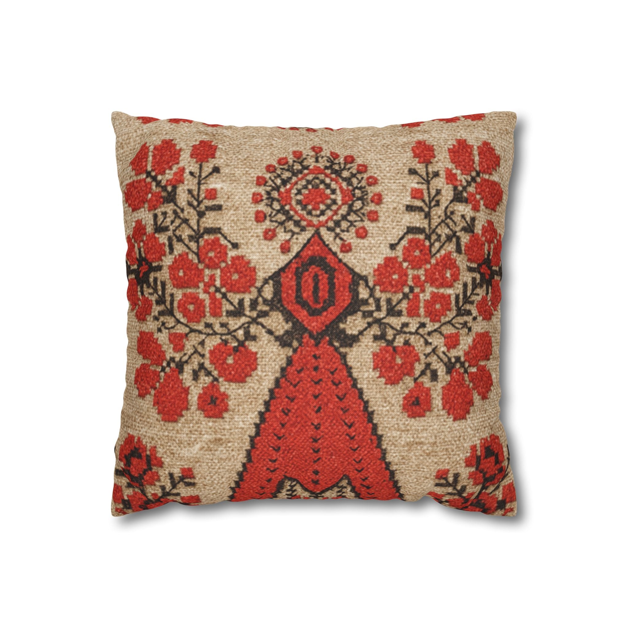 Berehynia Pillowcase, Ukrainian Protective Symbol, Red Black Folk Art Throw Pillow Cover for Home
