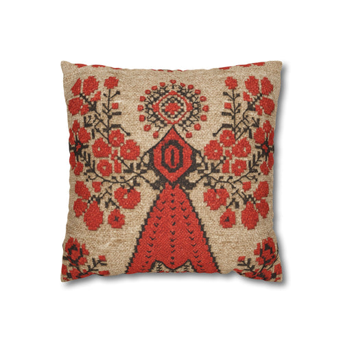 Berehynia Red & Black Folk Art Pillow Cover | Ukrainian Heritage Cushion
