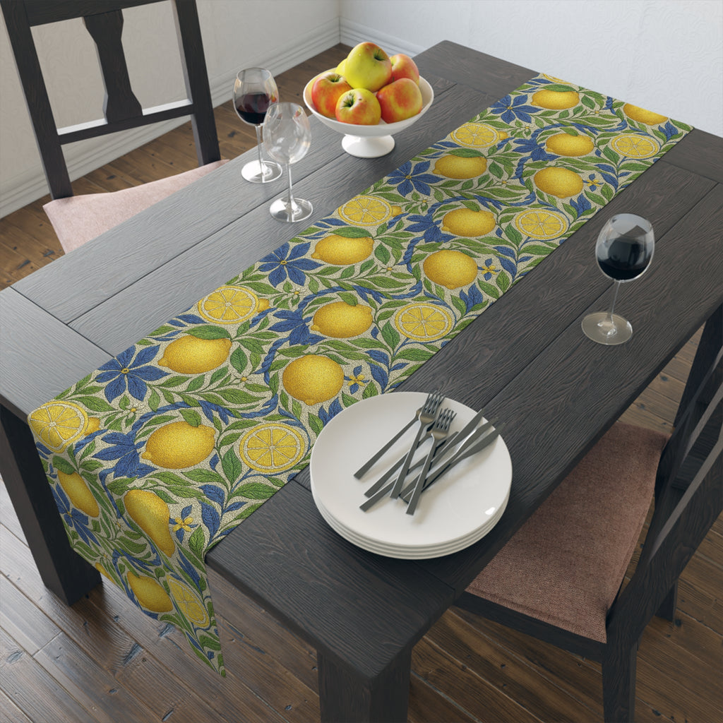 Citrus Riviera Lemon Grove Table Runner – Mediterranean Botanical Dining Decor | Cotton Twill or Polyester
