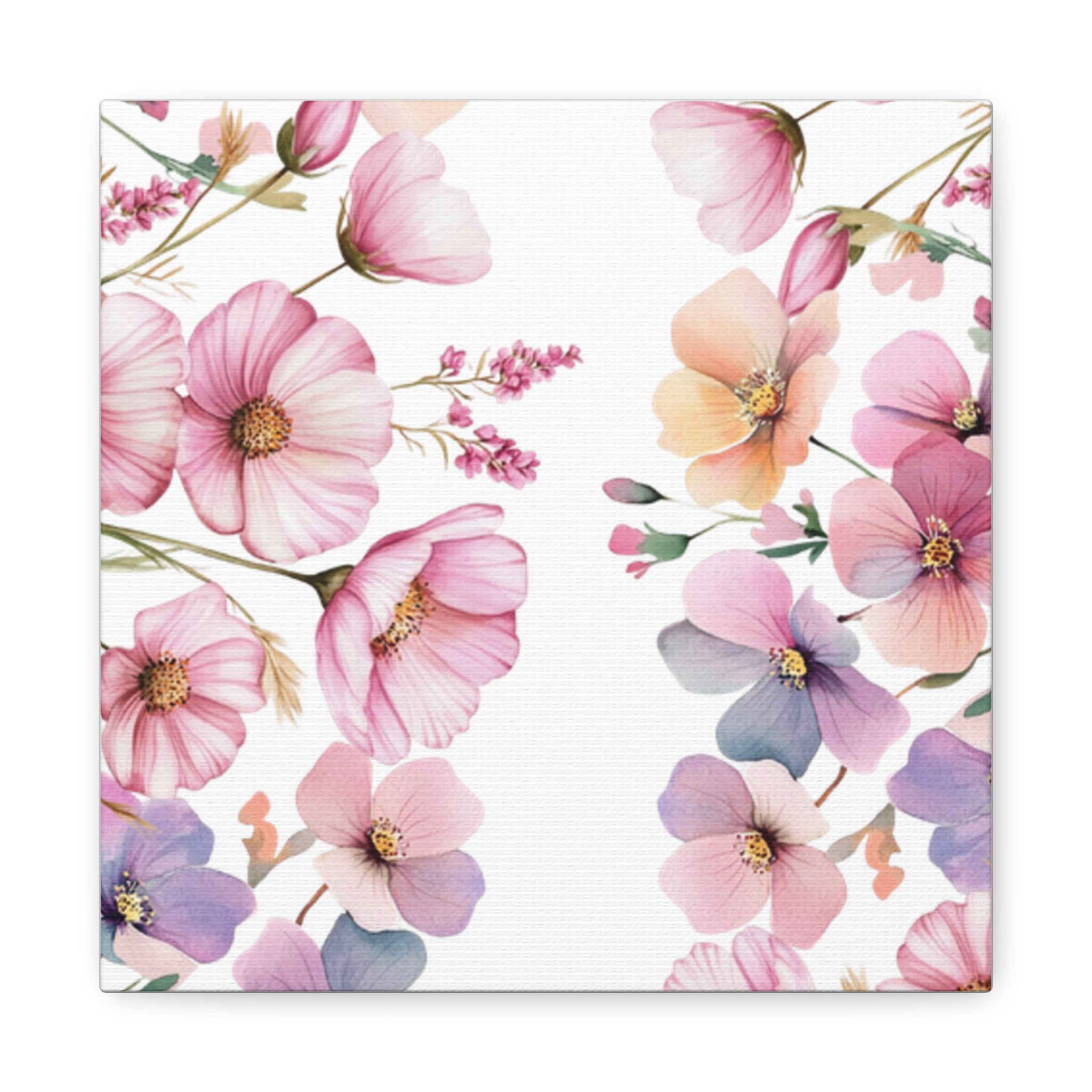 Pastel Floral Matte Canvas Wall Art, Soft Botanical Print, Modern Home Decor, Watercolor Flower Artwork, Stretched 1.25" Canvas