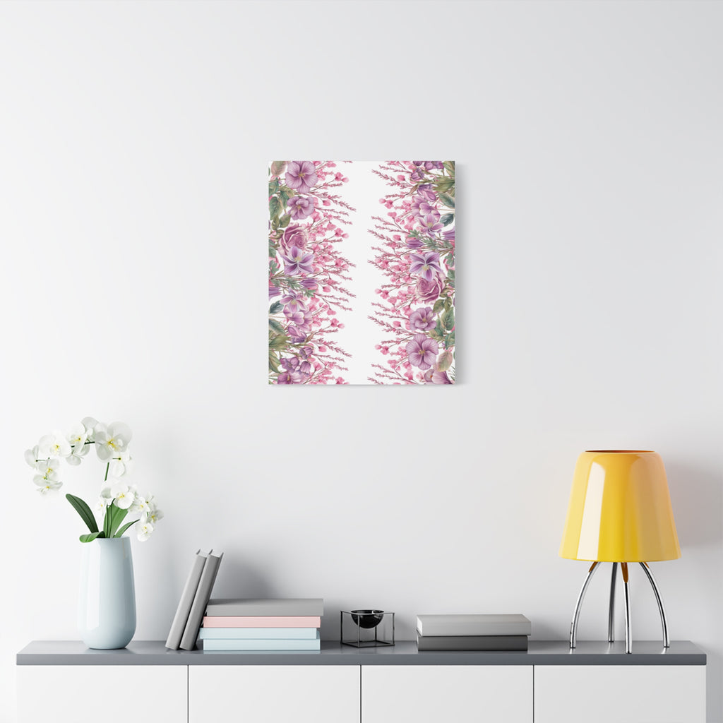 Floral Matte Canvas Wall Art, Pink Purple Botanical Print, Modern Symmetrical Flower Design, Stretched 1.25" Canvas Home Decor