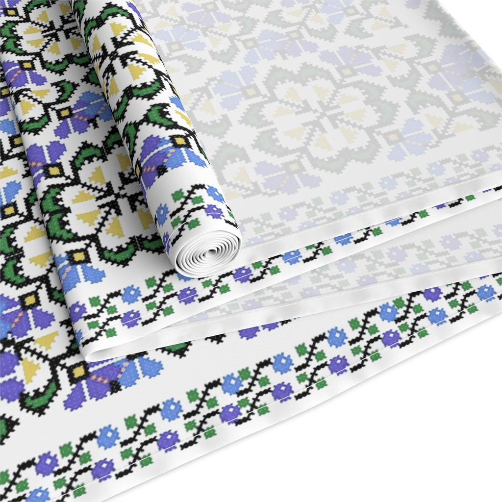 Ukrainian Folk Art Table Runner - Blue Indigo Pattern, Slavic Heritage Farmhouse Decor, Cotton or Polyester, Housewarming Gift