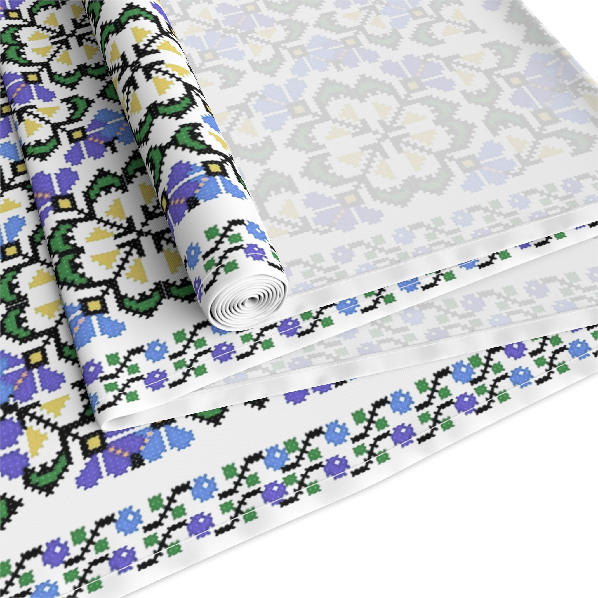 Ukrainian Folk Art Table Runner - Blue Indigo Pattern, Slavic Heritage Farmhouse Decor, Cotton or Polyester, Housewarming Gift