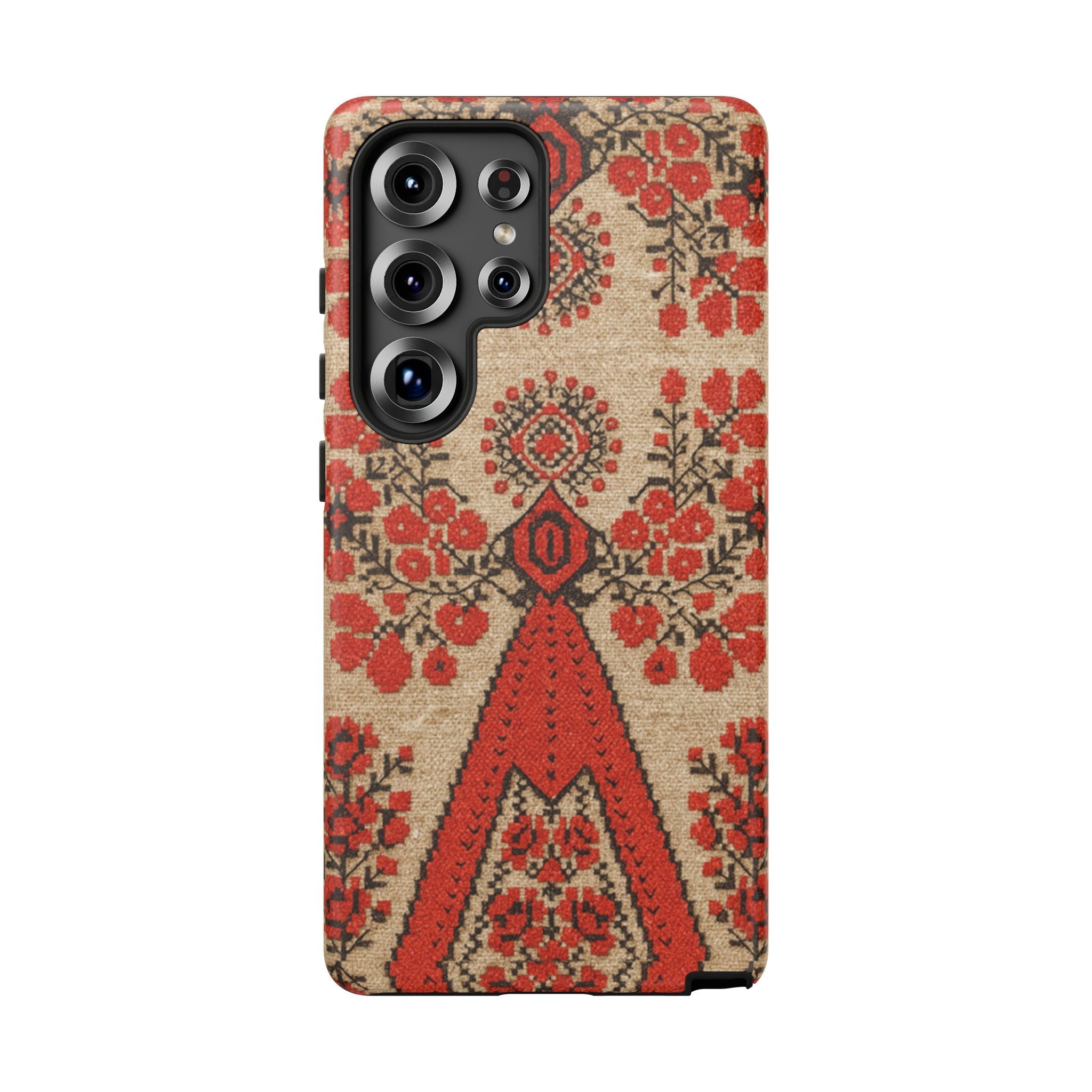 Ukrainian Embroidery Phone Case • Red Black Folk Pattern • Protective Cover with Traditional Berehynia Floral Motifs