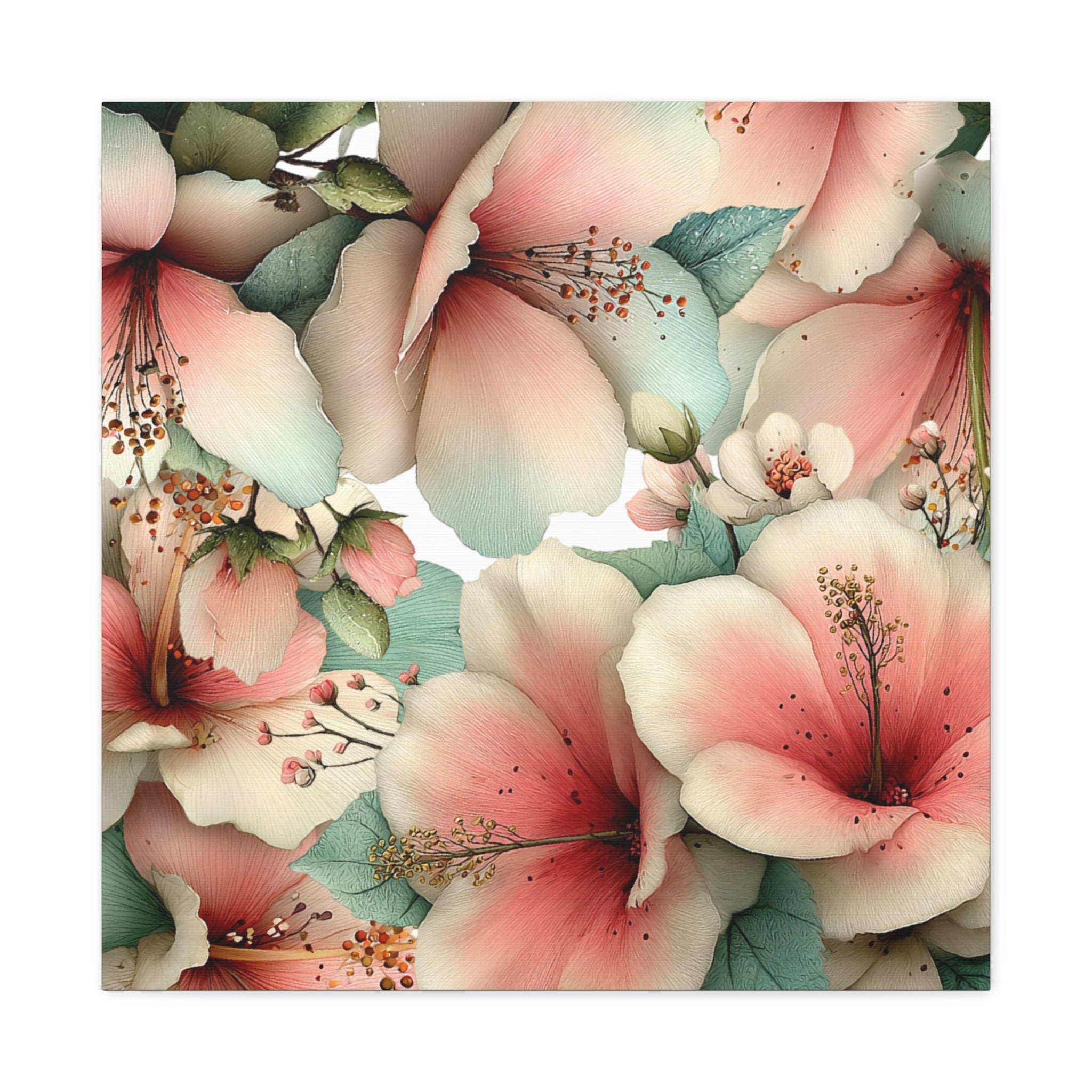 Pastel Floral Matte Canvas Wall Art, Soft Botanical Print, Modern Home Decor, Watercolor Flower Artwork, Stretched 1.25" Canvas