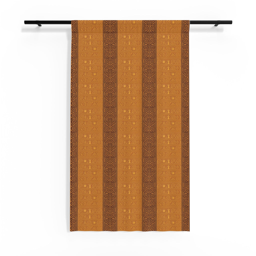 Trypillian Code Sheer Curtain Panel | Ancient Symbol Terracotta Heritage Light Filter