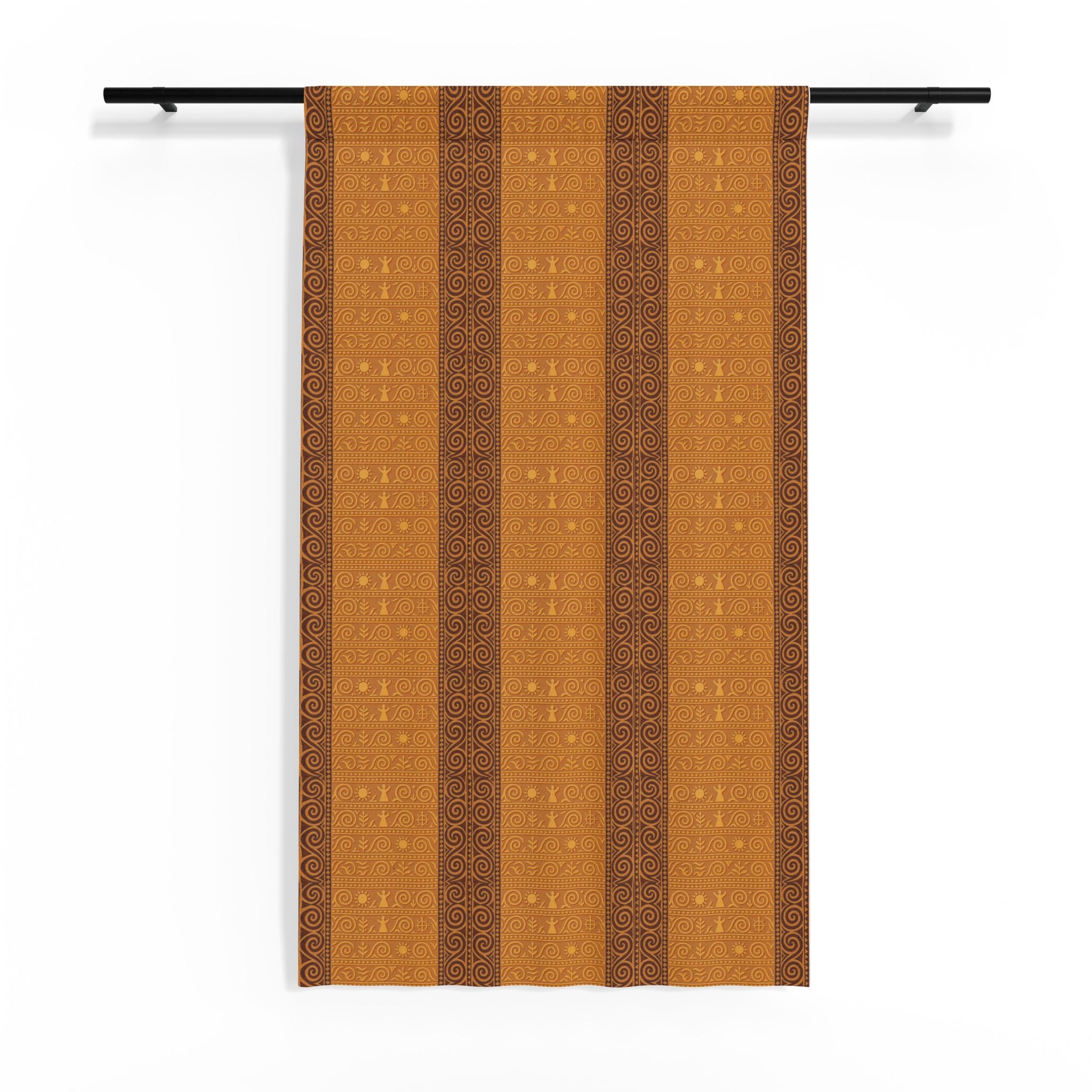 Trypillian Code Sheer Curtain Panel | Ancient Symbol Terracotta Heritage Light Filter
