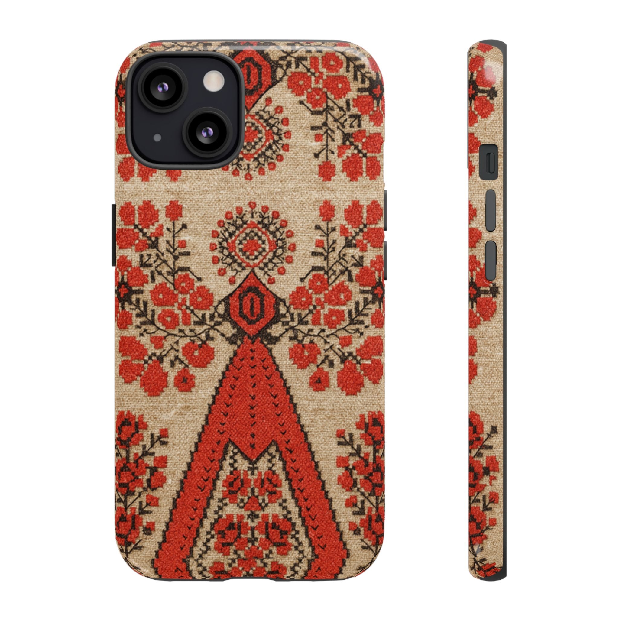 Ukrainian Embroidery Phone Case • Red Black Folk Pattern • Protective Cover with Traditional Berehynia Floral Motifs
