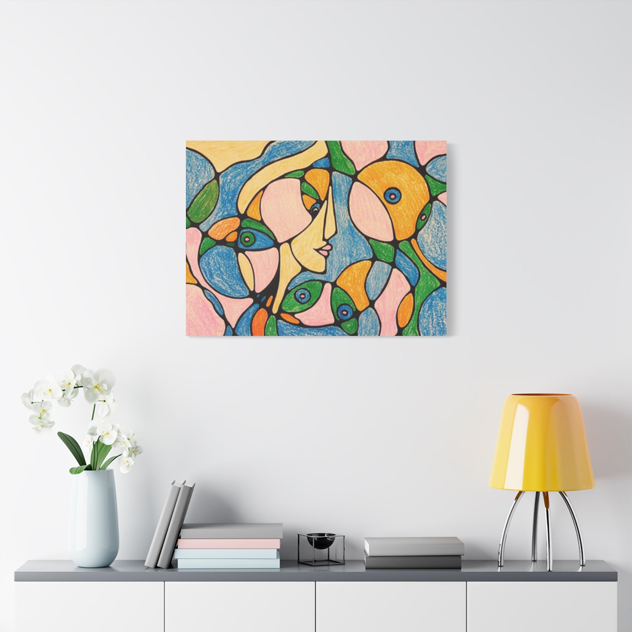 Abstract Colorful Faces Canvas Art, Vibrant Modern Wall Decor, Surreal Cubist Style Matte Print, Stretched 1.25" Ready to Hang