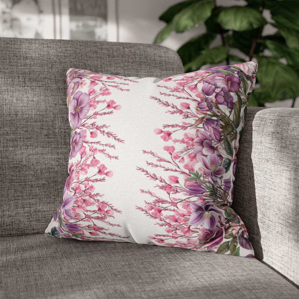 Spring Floral Pillowcase 1piece, Polyester Cushion Cover, Pink  Purple Flowers, Spring Home Decor