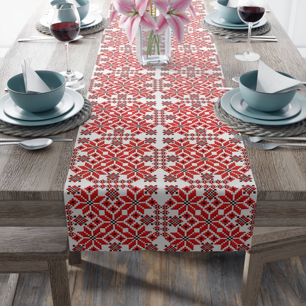 Mariia Red Ukrainian Pattern Table Runner – Traditional Geometric Terracotta & Cream Design