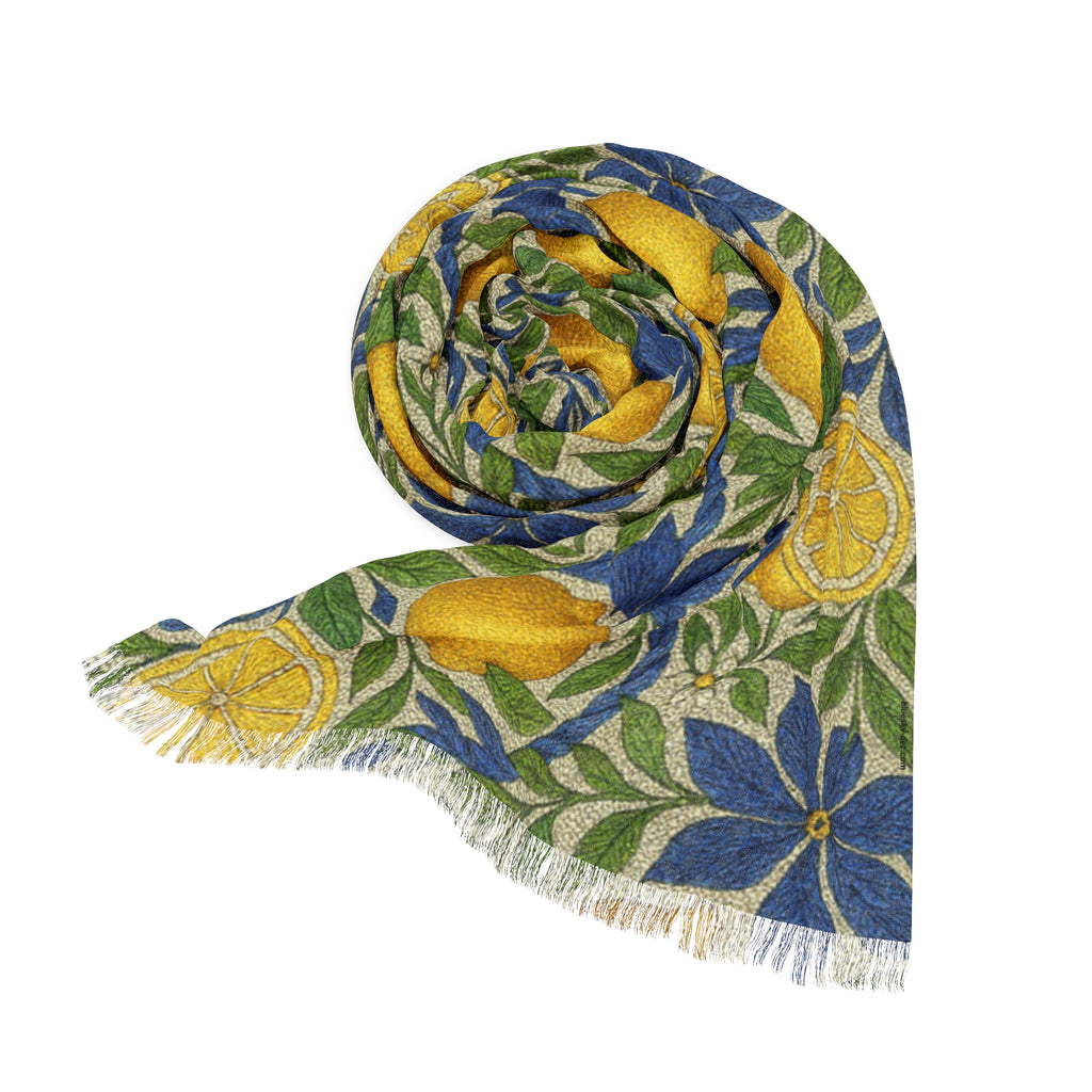 Citrus Riviera Lemon Blossom Scarf – Mediterranean Floral Lightweight Wrap, Shawl & Beach Sarong 27”×71”
