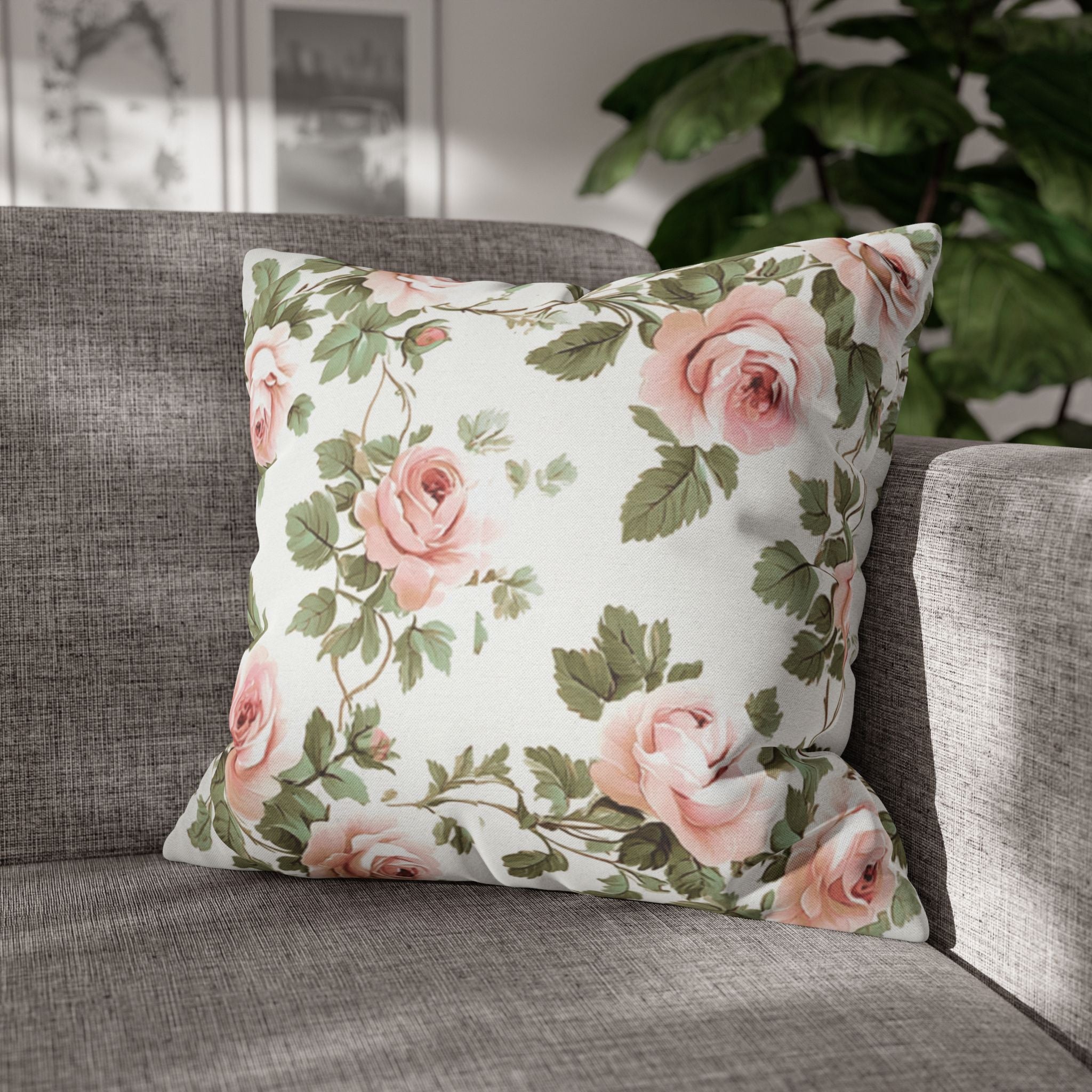 Vintage Floral Pattern Pillowcases , Square Decorative Pillowcase, Toile de Jouy seamless pattern