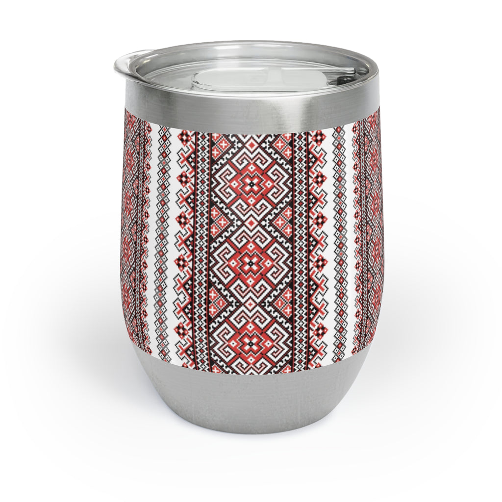 Stasia Red Insulated Wine Tumbler | Ukrainian Folk Embroidery | 12oz Stainless Steel Cup