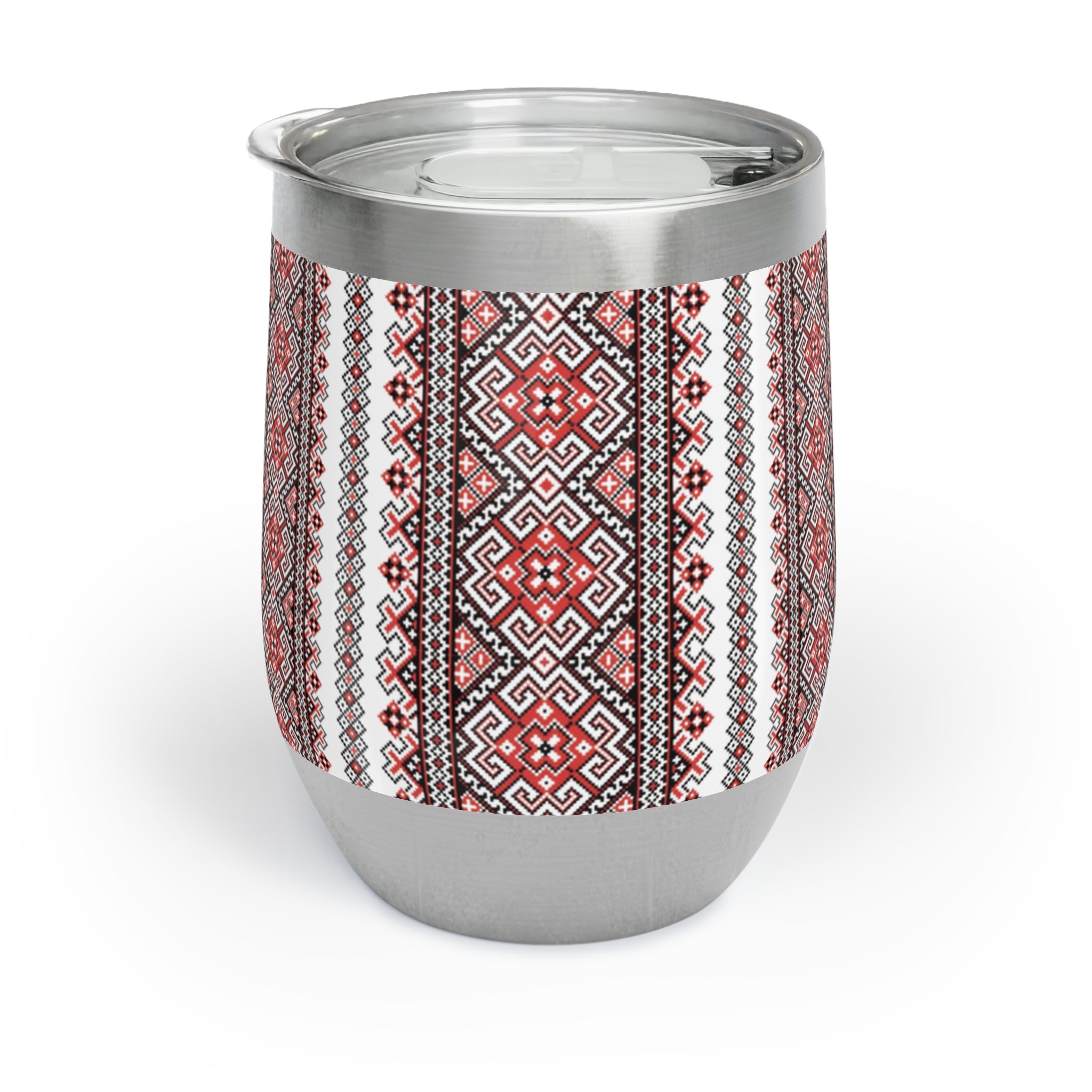 Stasia Red Insulated Wine Tumbler | Ukrainian Folk Embroidery | 12oz Stainless Steel Cup