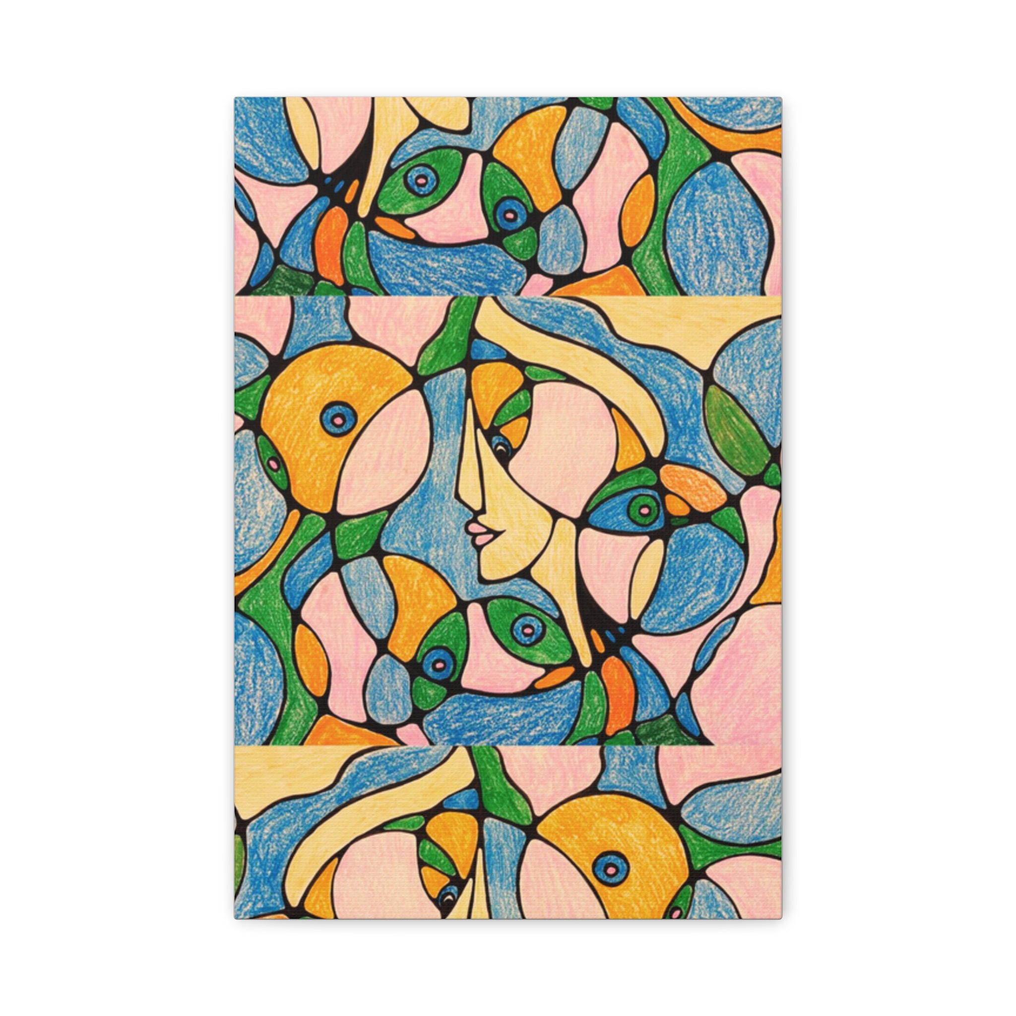 Abstract Colorful Faces Canvas Art, Vibrant Modern Wall Decor, Surreal Cubist Style Matte Print, Stretched 1.25" Ready to Hang