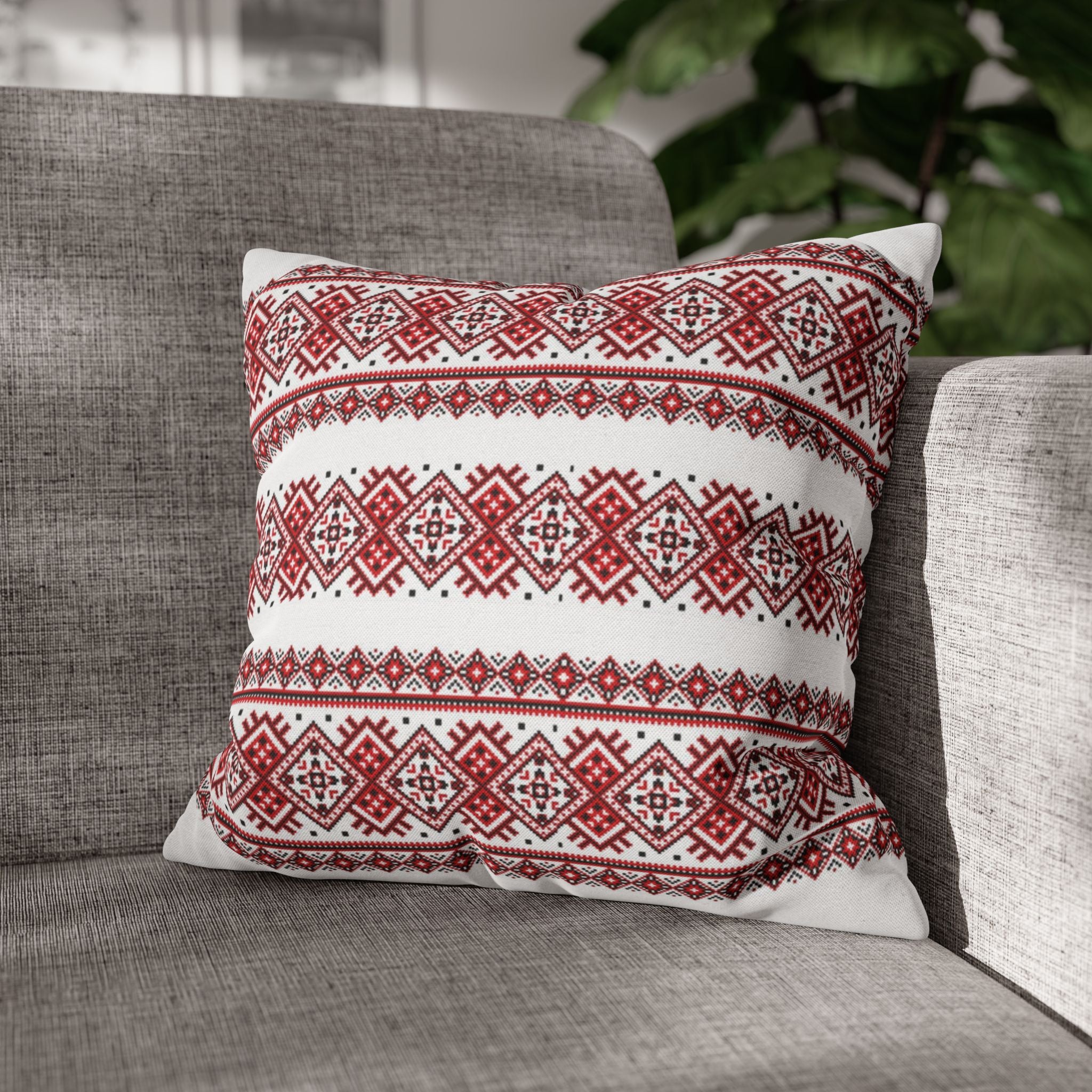 BLUESKYDEZIGN Ukrainian Traditional Pillow Cover - Red Black Folk Pattern