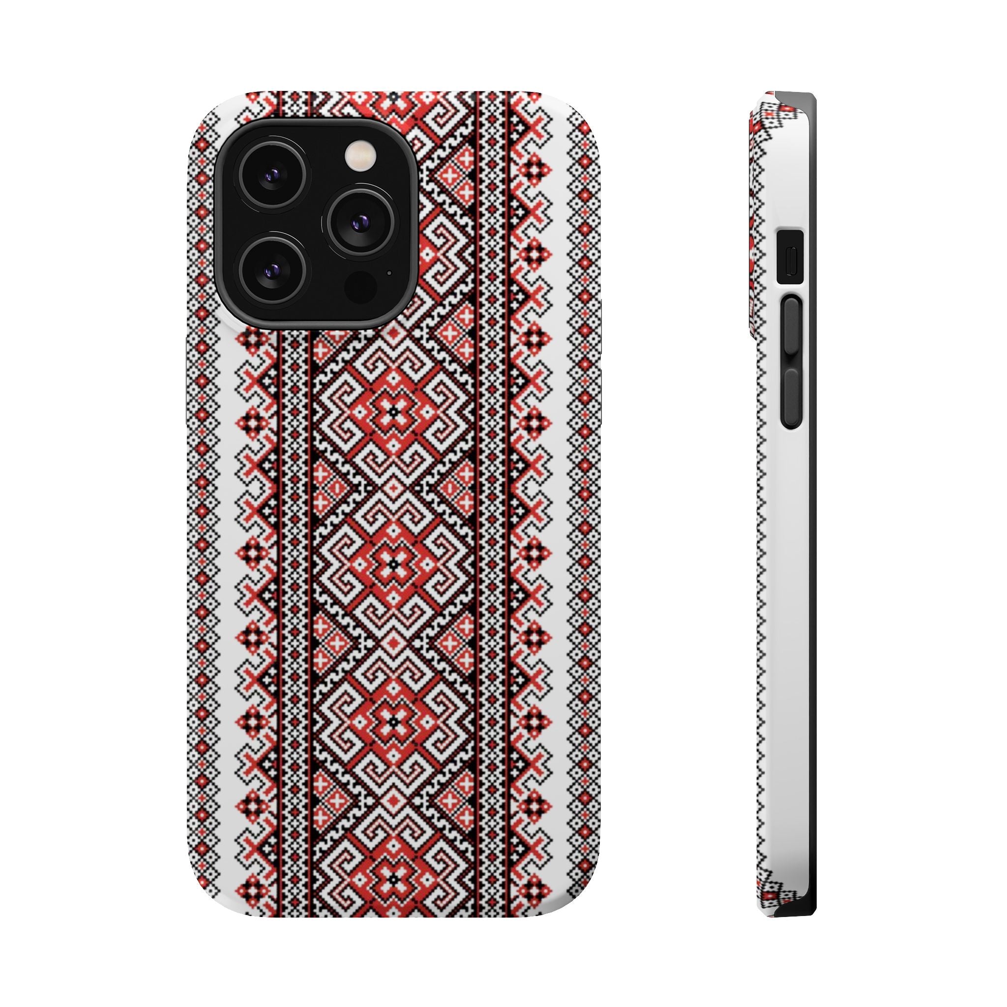 Traditional Ukrainian Red-Black Pattern Phone Case | Magnetic Impact-Resistant Case