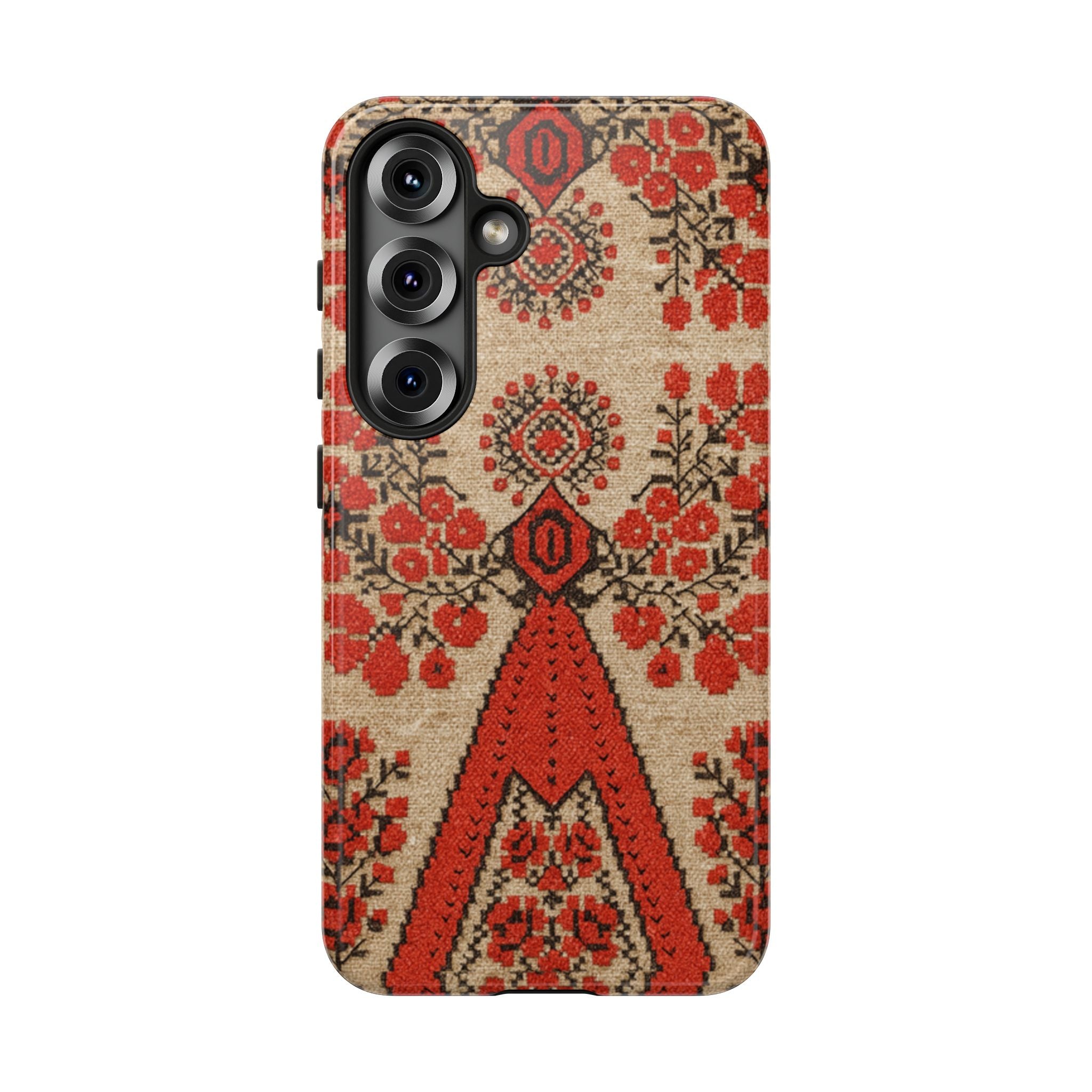 Ukrainian Embroidery Phone Case • Red Black Folk Pattern • Protective Cover with Traditional Berehynia Floral Motifs