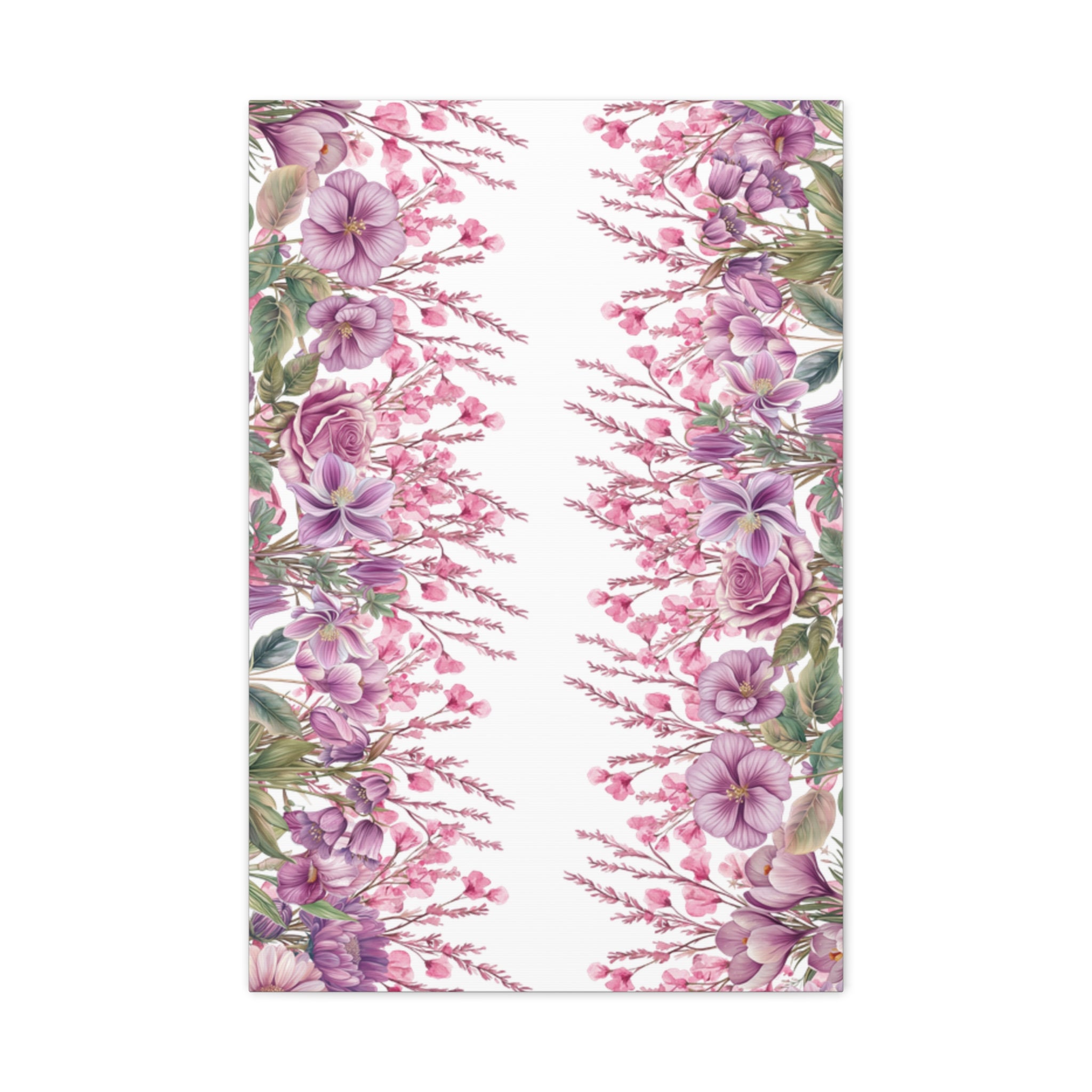 Floral Matte Canvas Wall Art, Pink Purple Botanical Print, Modern Symmetrical Flower Design, Stretched 1.25" Canvas Home Decor