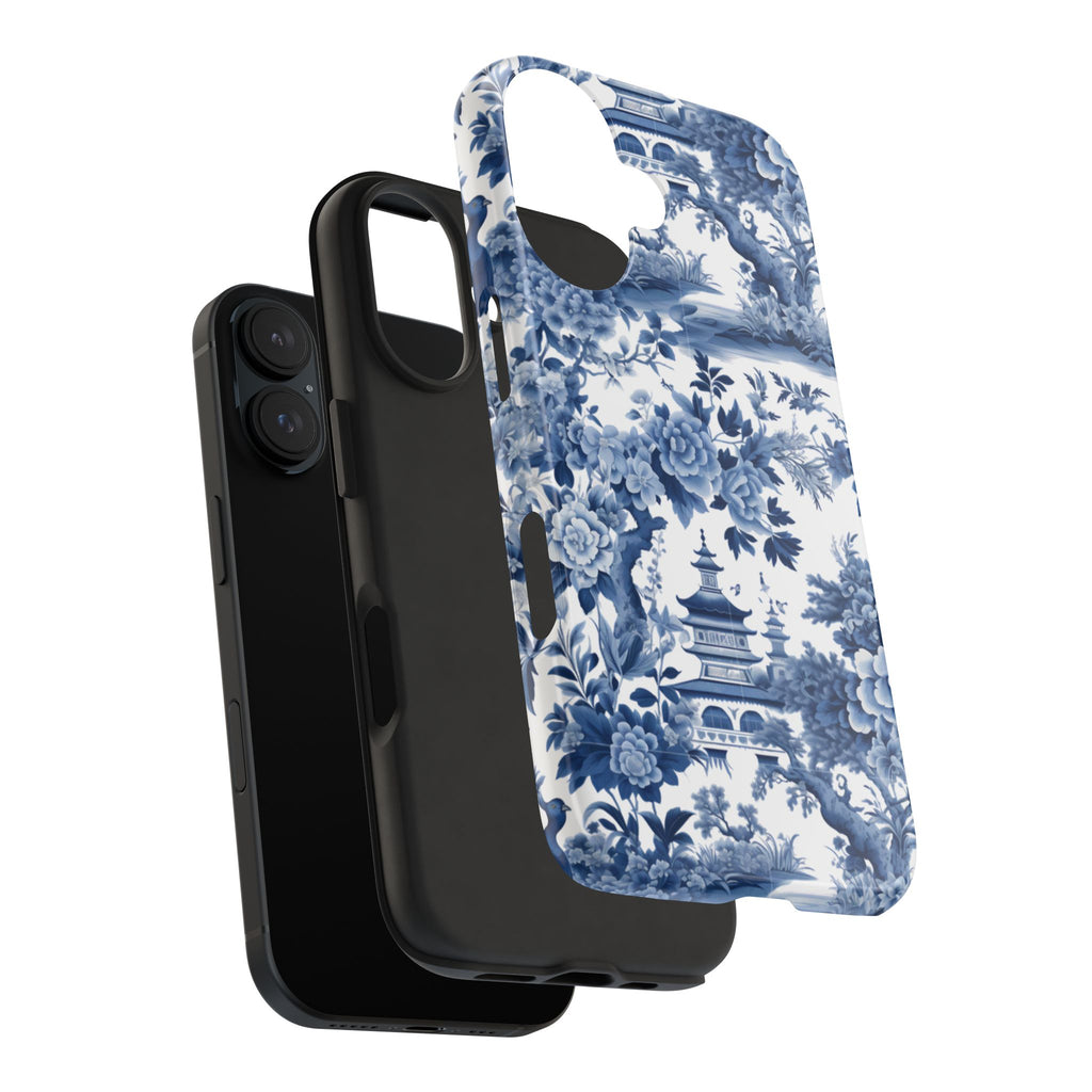BLUESKYDEZIGN | Blue Toile Phone Case | Chinoiserie Floral Vintage iPhone Cover | Aesthetic Gift for Her