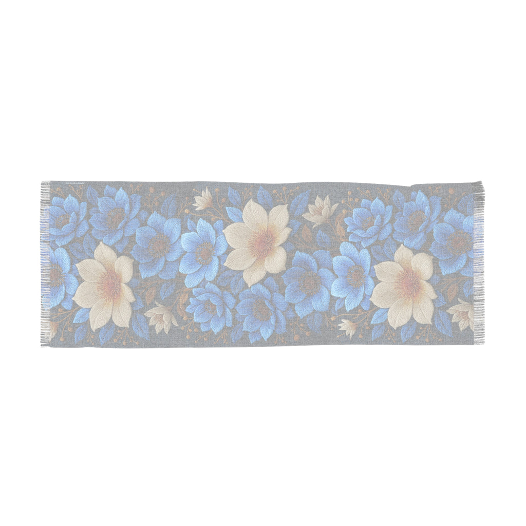 Midnight Symphony Floral Scarf | Navy Blue & Cream Botanical Shawl & Summer Wrap